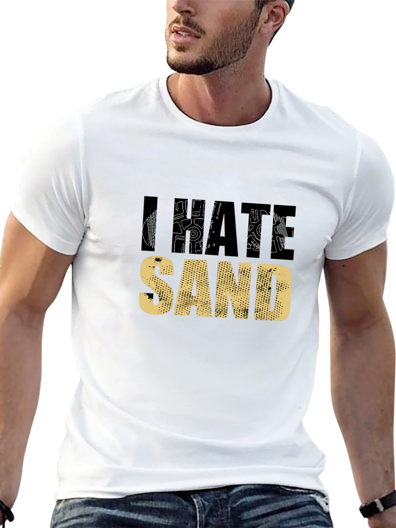 Black I Hate Sand Graphic Print Black T-Shirt view 13