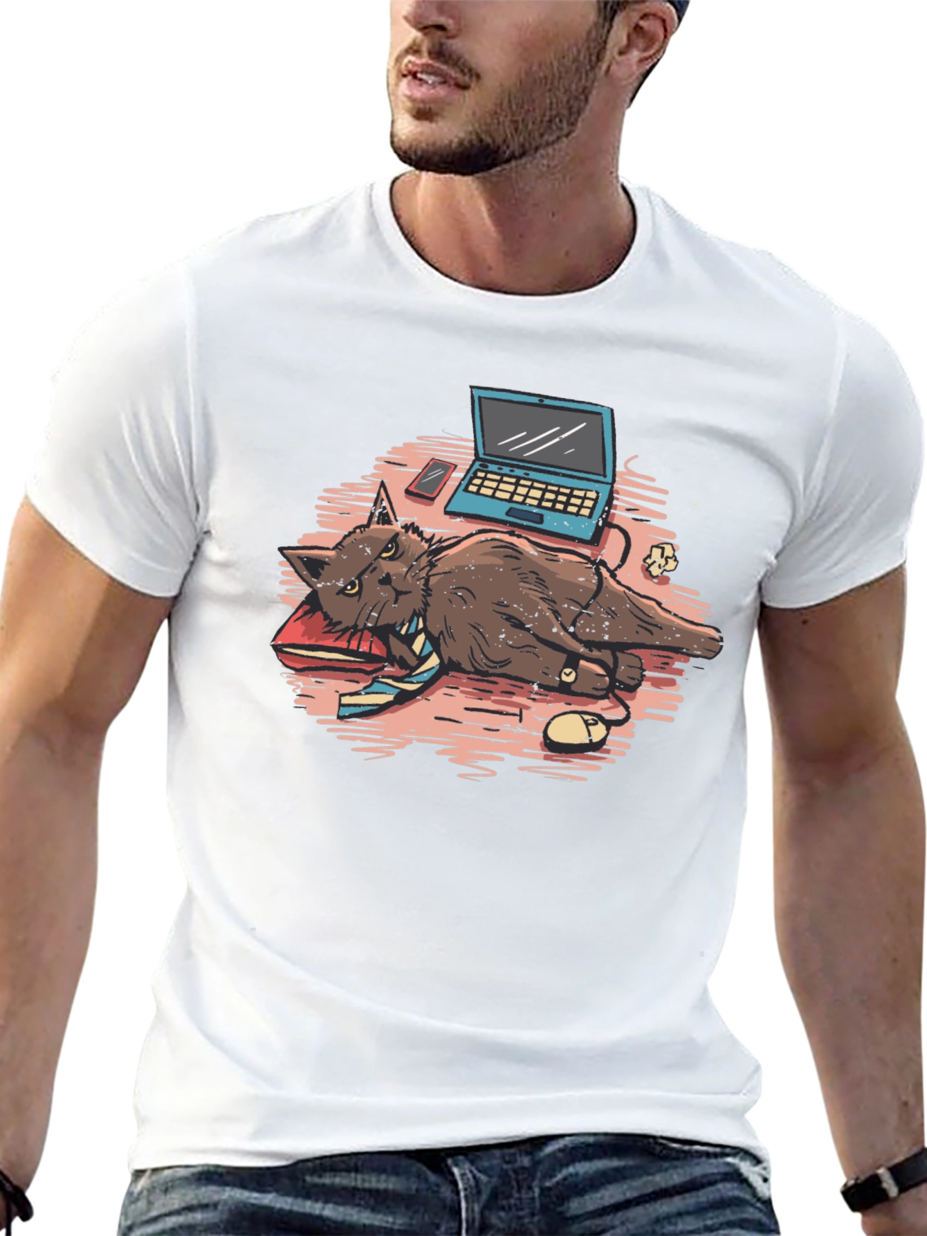 Black Work From Home Cat Graphic Tee view 13