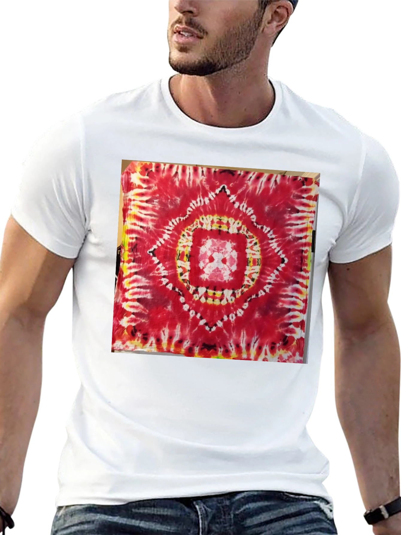 Black Red Tie-Dye Mandala Graphic Tee view 13