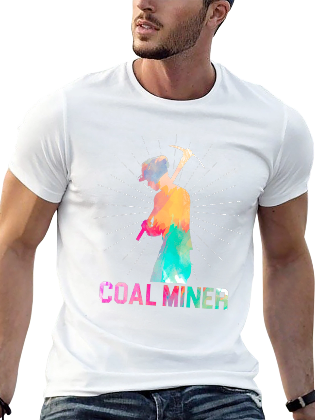 Black Coal Miner Colorful Graphic T-Shirt view 13