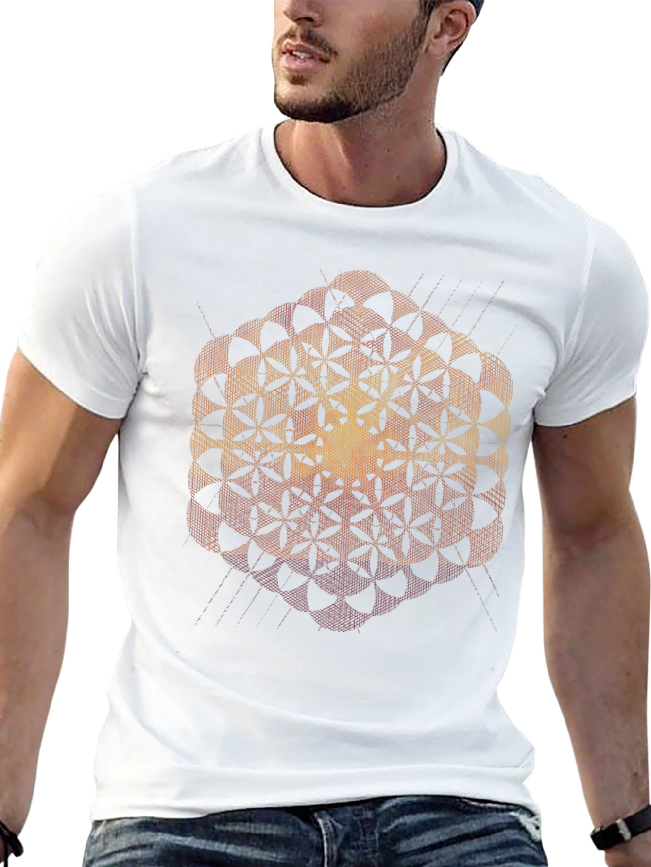 Black Geometric Flower of Life Black T-Shirt view 13