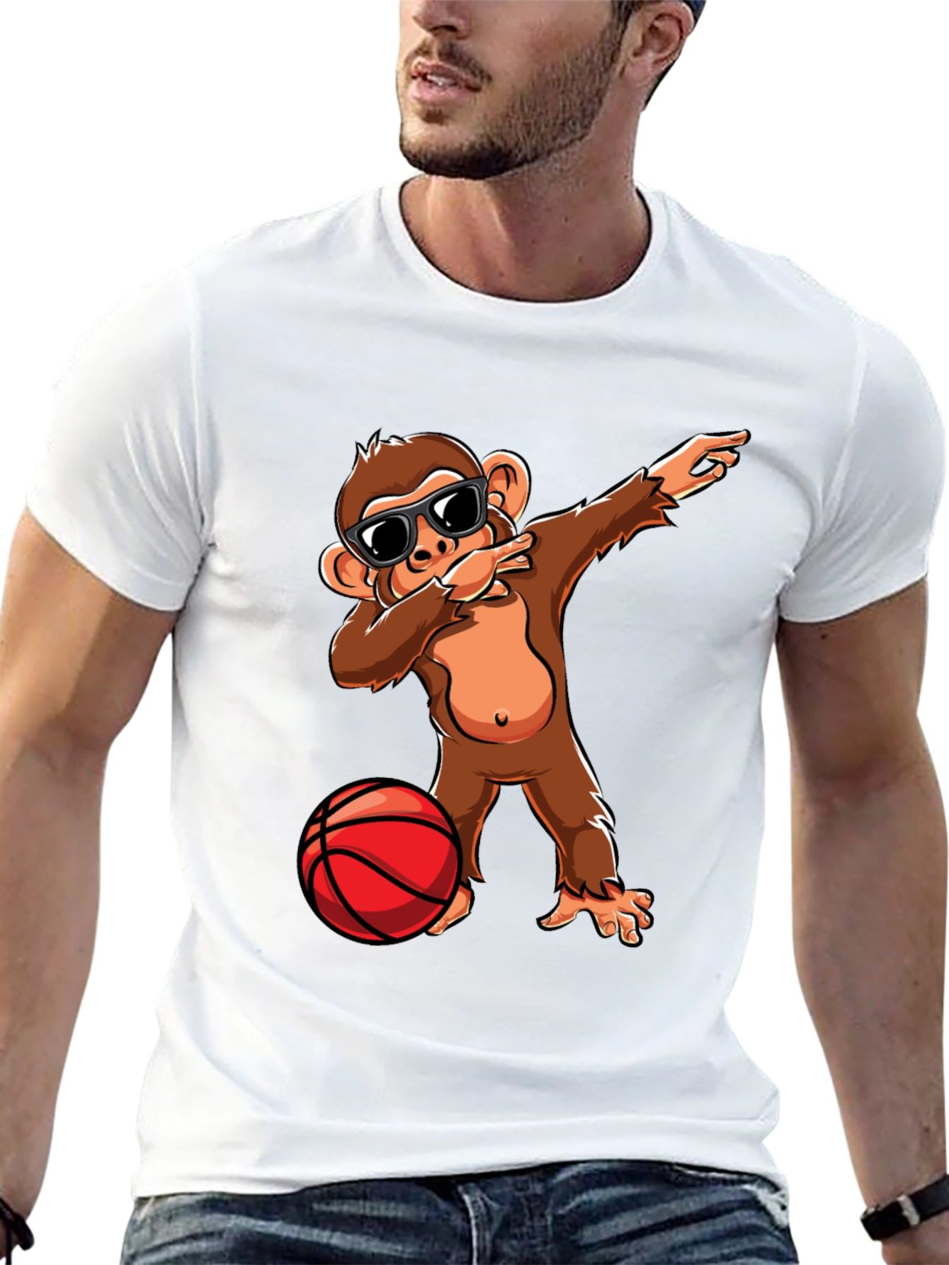 Black Monkey Dabbing with Basketball Graphic Tee view 13