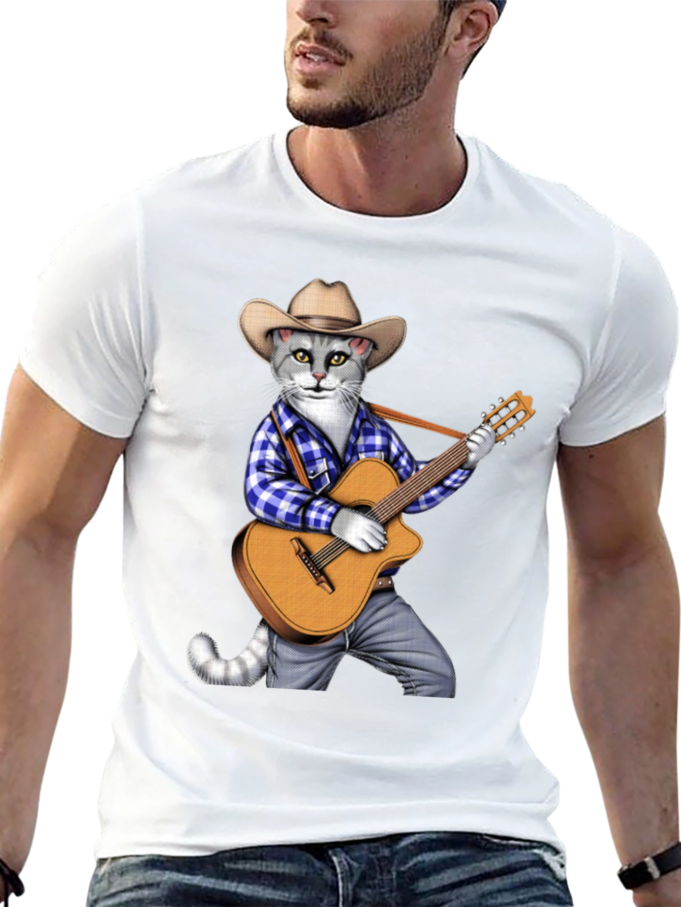Black Cool Cat Guitarist Graphic Tee view 13