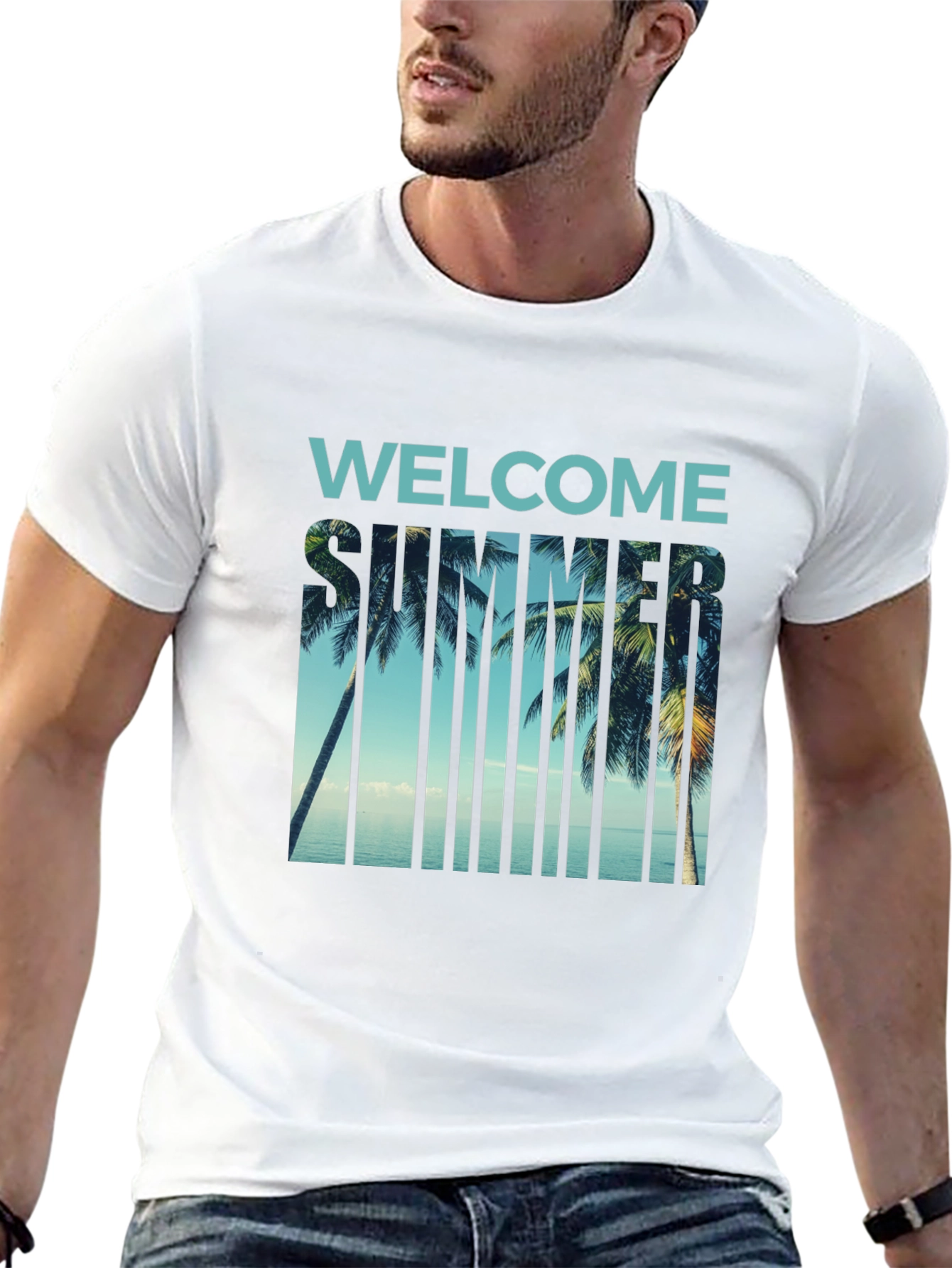 Black Welcome Summer Palm Tree Graphic T-Shirt view 13
