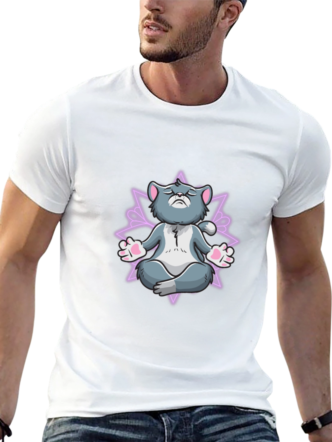 Black Zen Cat T-Shirt - Meditating Feline view 13