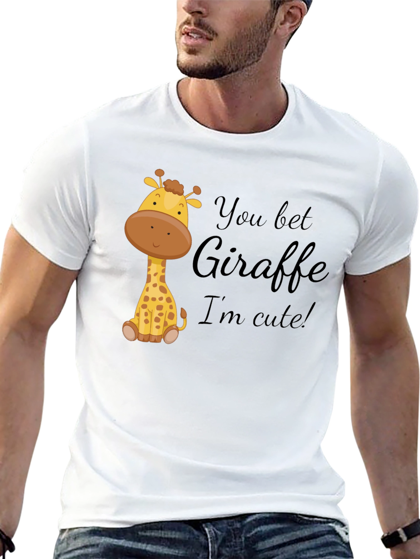 Black You Bet Giraffe I'm Cute! Black Cotton Tee view 13