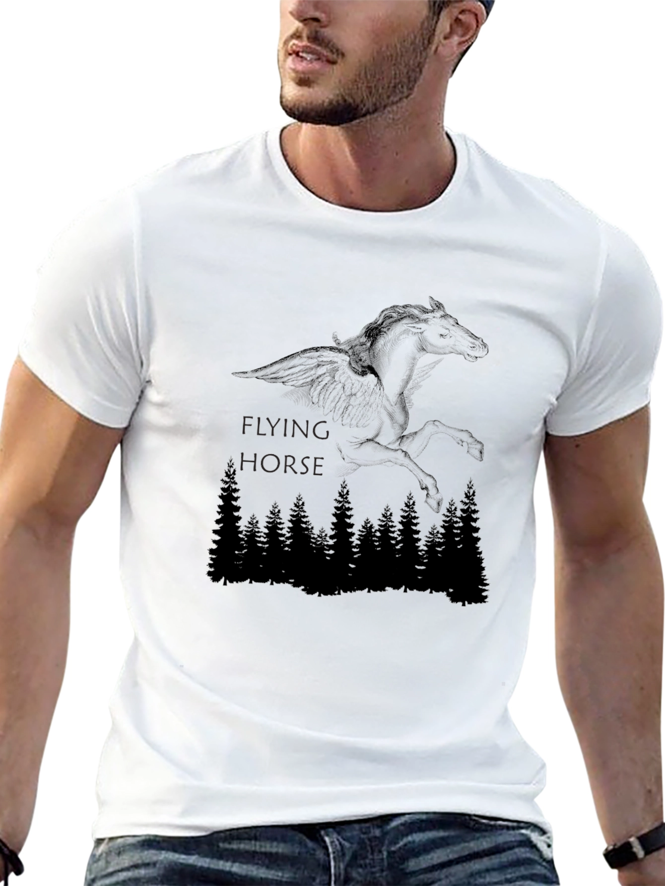 Black Flying Horse Graphic Tee - Men's Black T-Shirt view 13