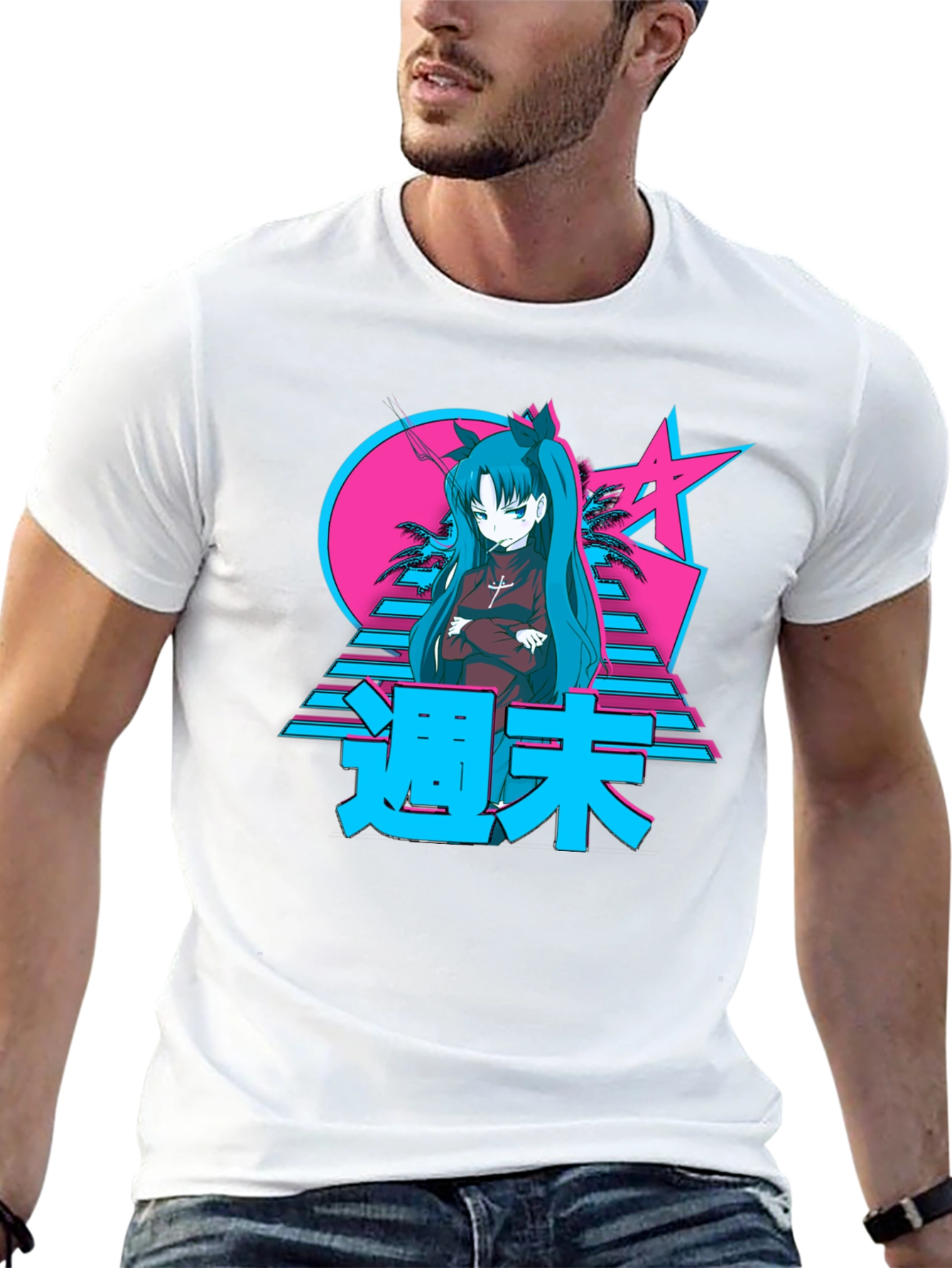 Black Retro Anime Graphic T-Shirt view 13