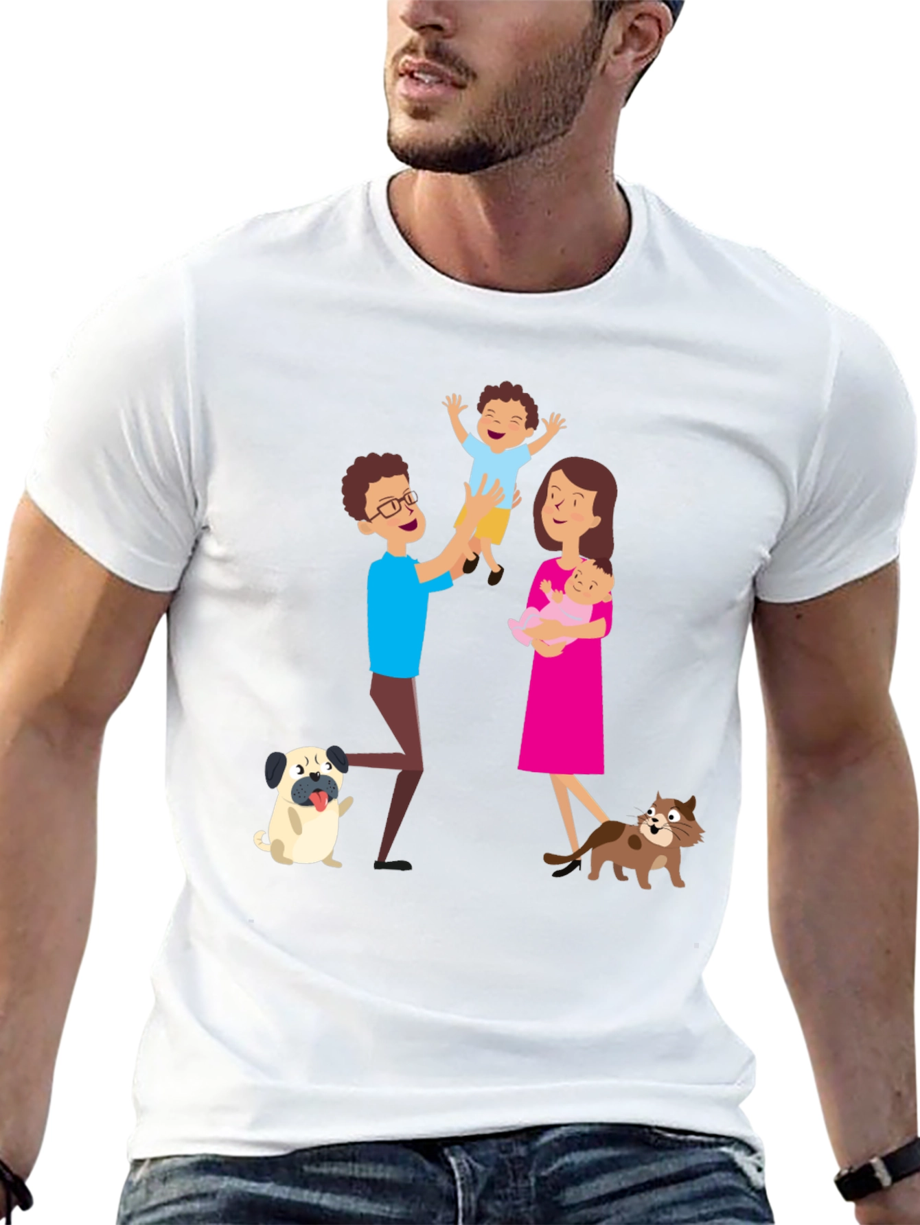 Black Cartoon Family Graphic Tee - Father's Day Gift view 13