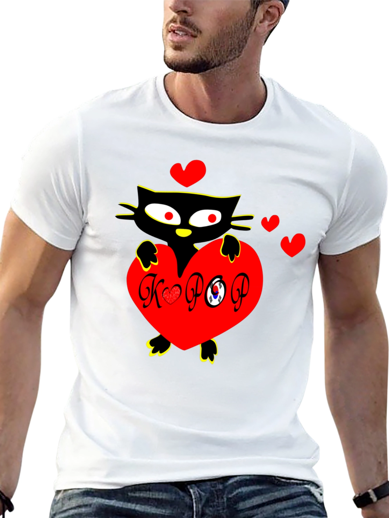 Black K-POP Cat Heart Graphic Tee view 13