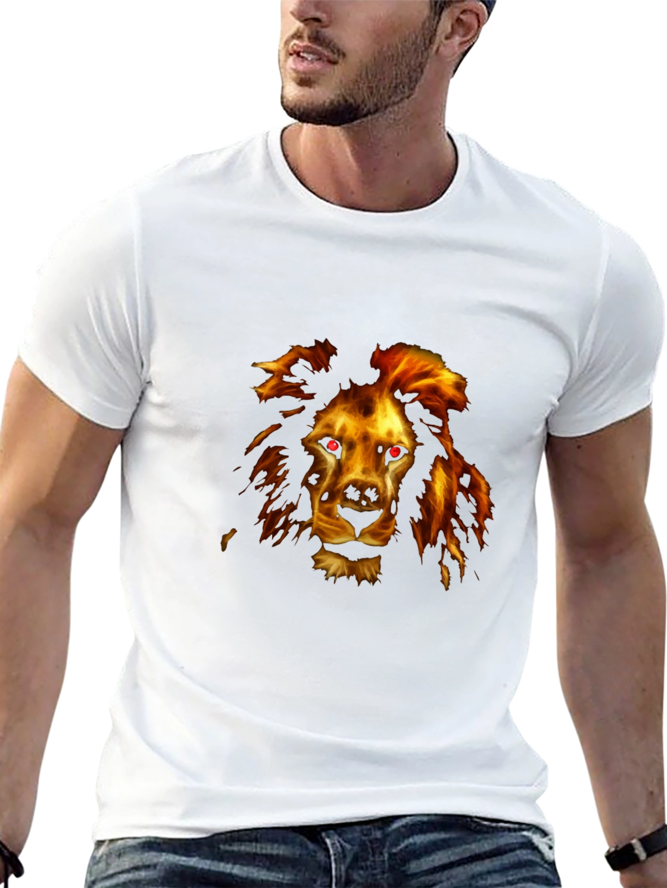 Black Fiery Lion Graphic Tee - Black Cotton Comfort view 13