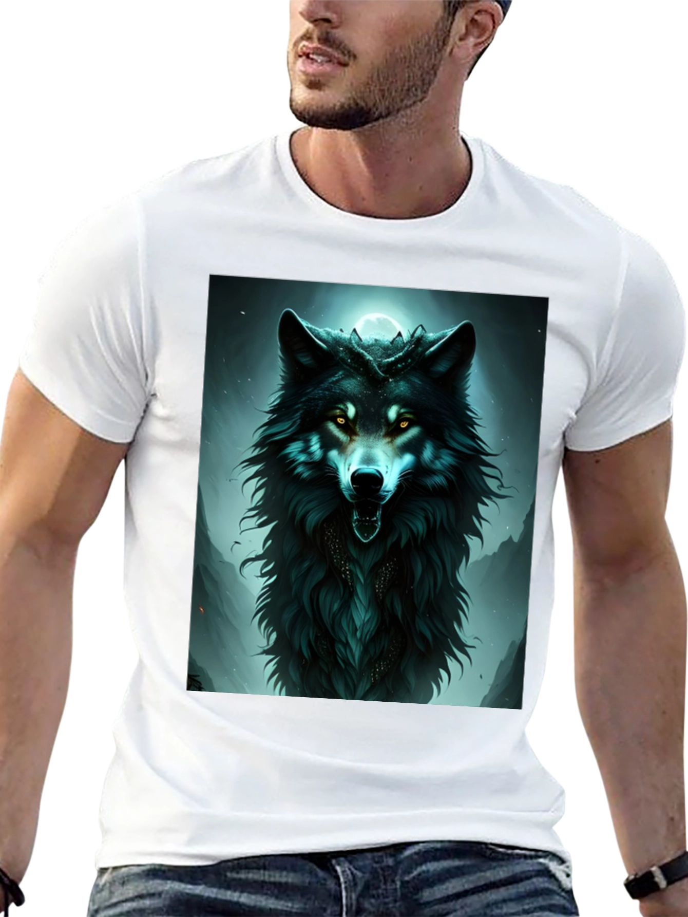 Black Mystic Wolf Graphic Tee - Black Cotton Comfort view 13