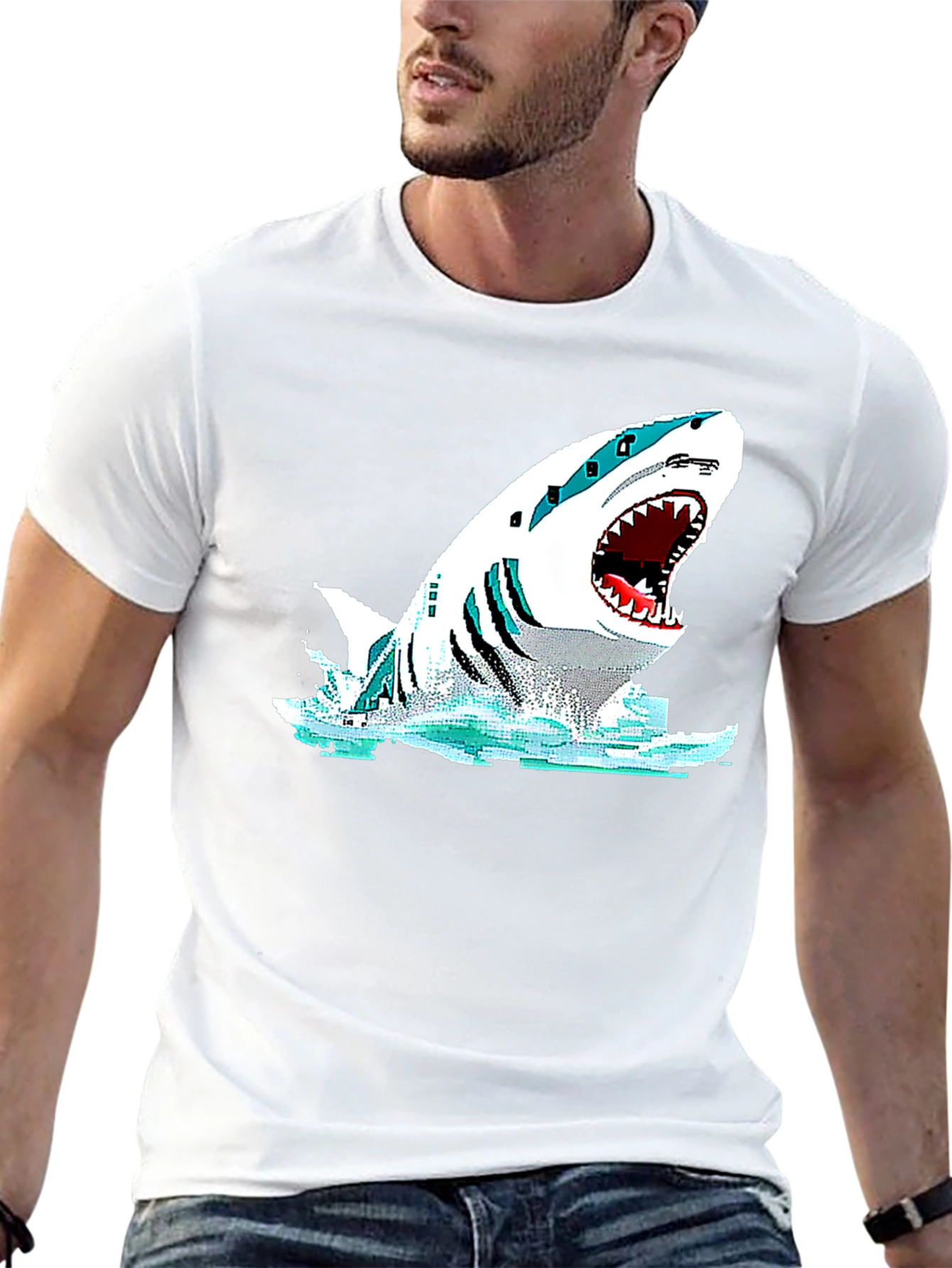 Shark Graphic Black T-Shirt - Pixelated Design - 13