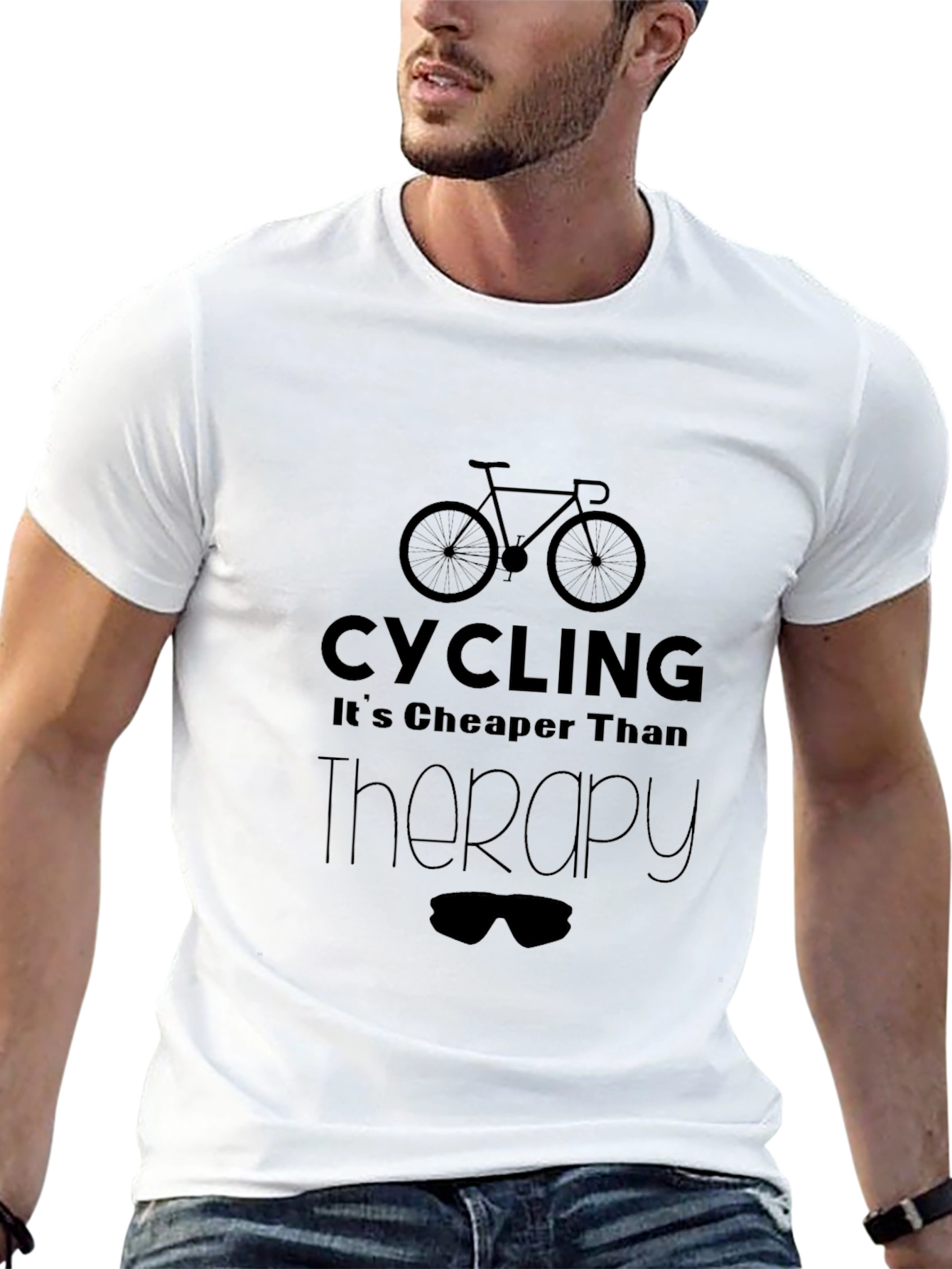 Black Cycling is Cheaper Than Therapy Black T-Shirt view 13