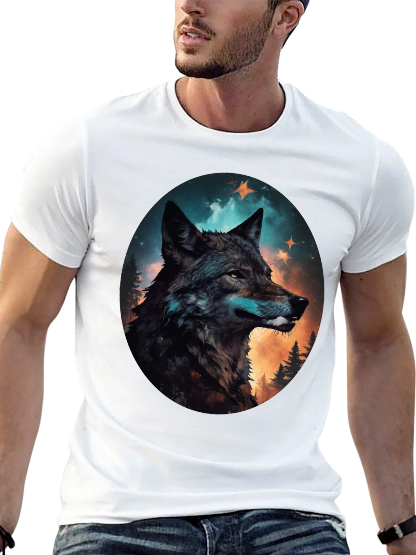 Black Wolf Graphic Print Crew Neck T-Shirt view 13