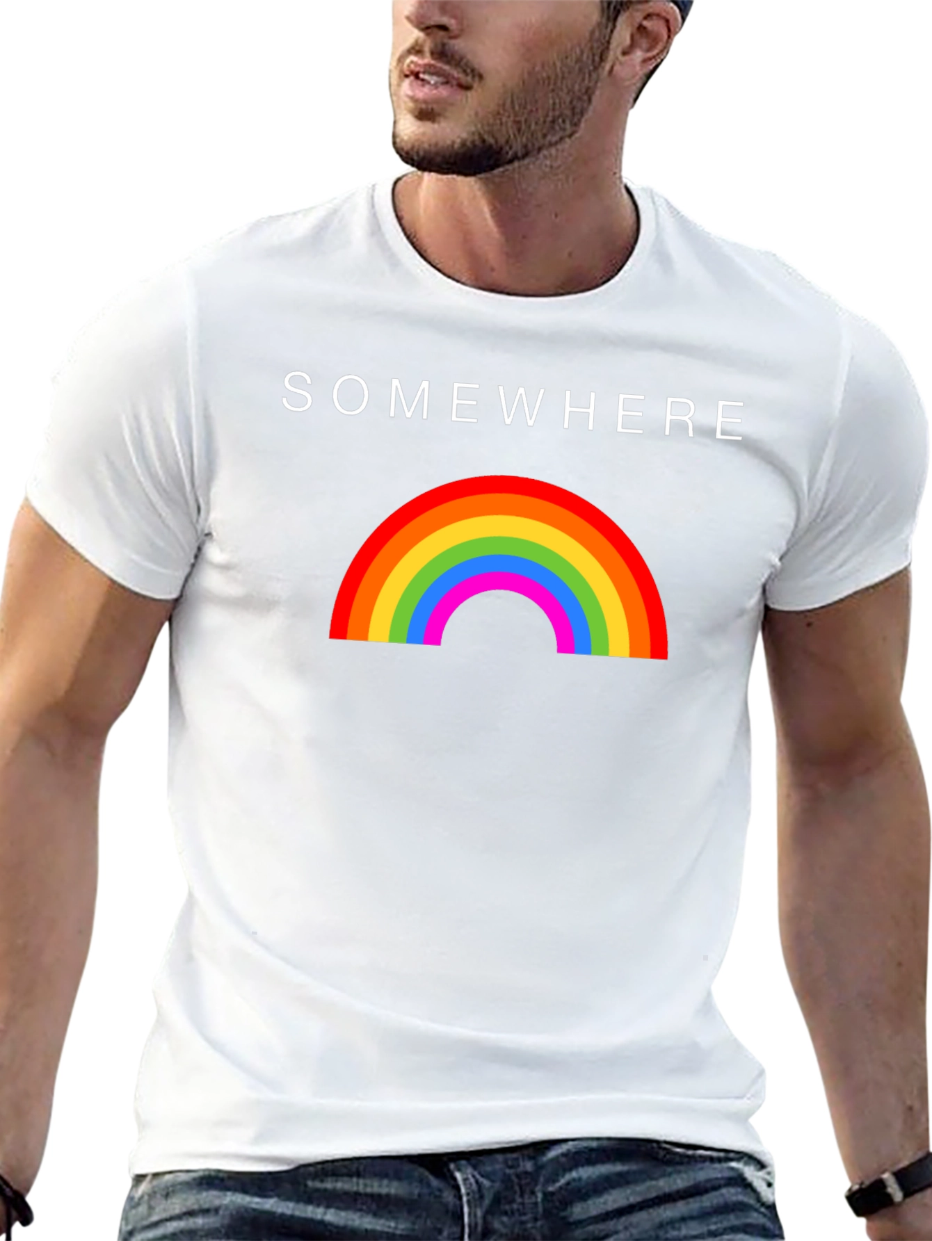 Black Somewhere Rainbow Graphic T-Shirt - Soft Cotton Blend view 13