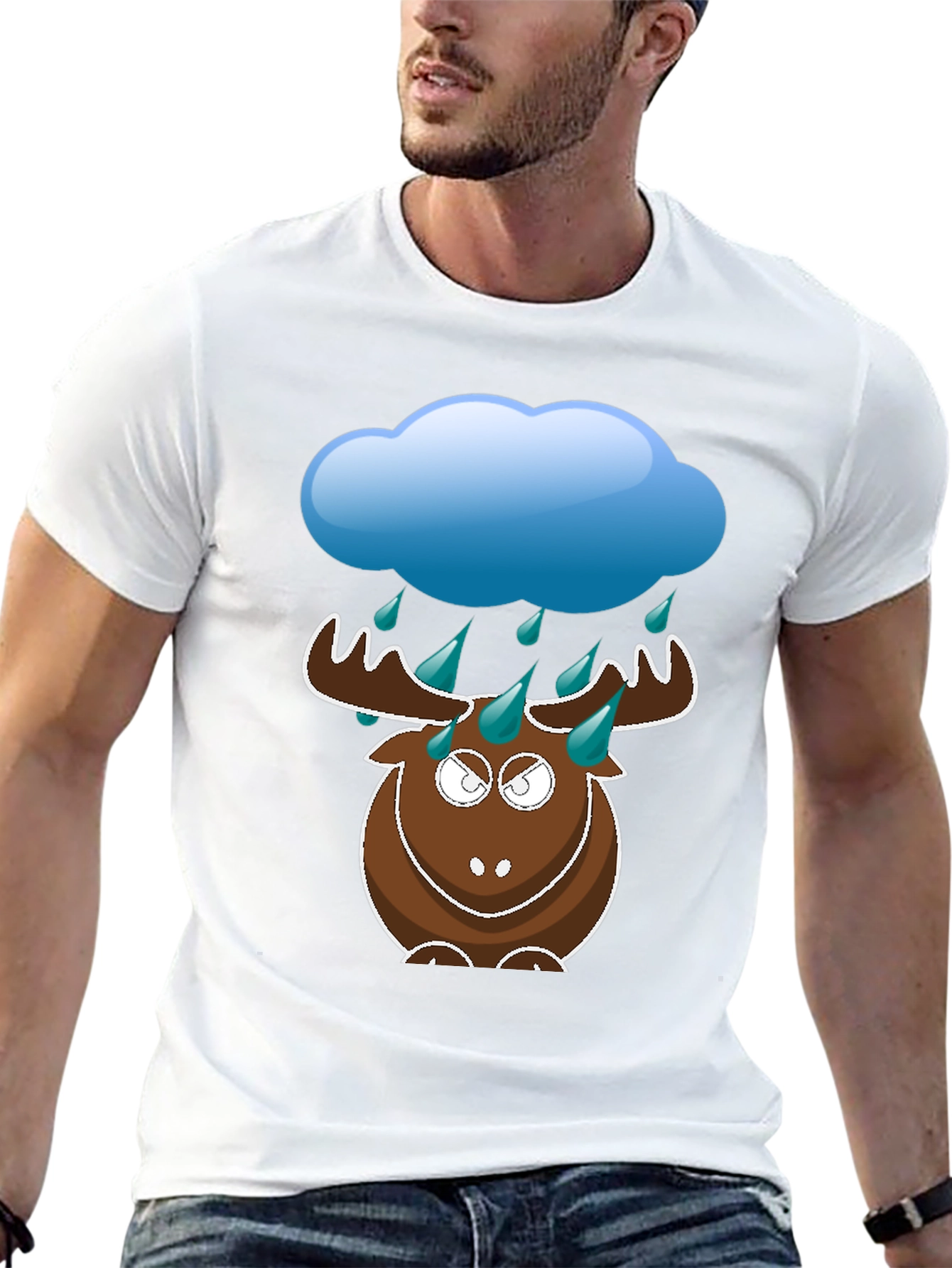Black Humorous Rainy Moose Black T-Shirt view 13