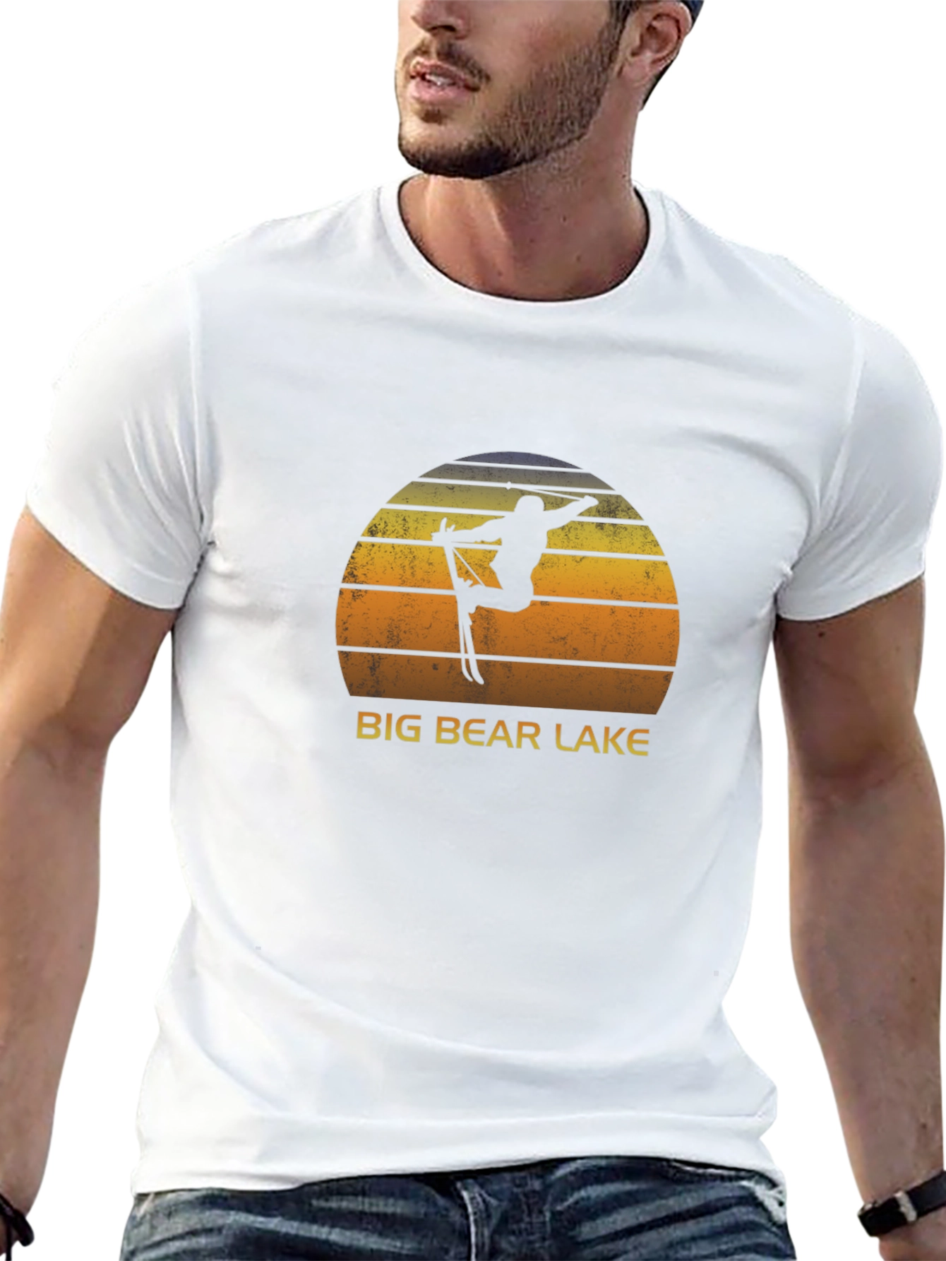 Black Big Bear Lake Sunset Ski T-Shirt - Retro Style view 13