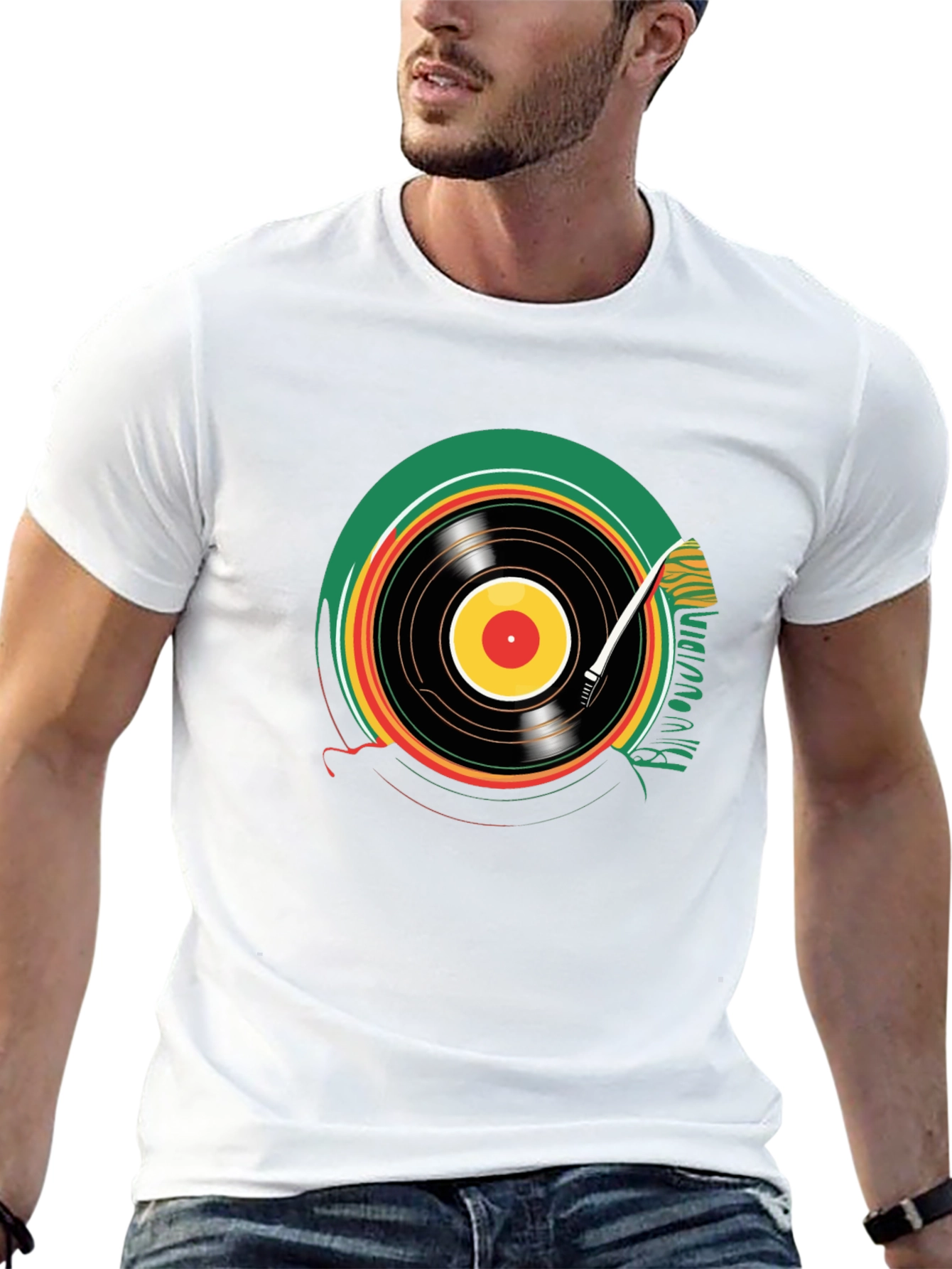 Black Vinyl Record Graphic T-Shirt - Black Crew Neck Tee view 13