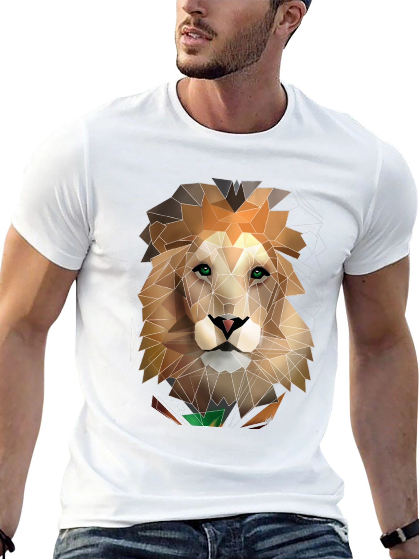 Black Geometric Lion Graphic Black T-Shirt view 13