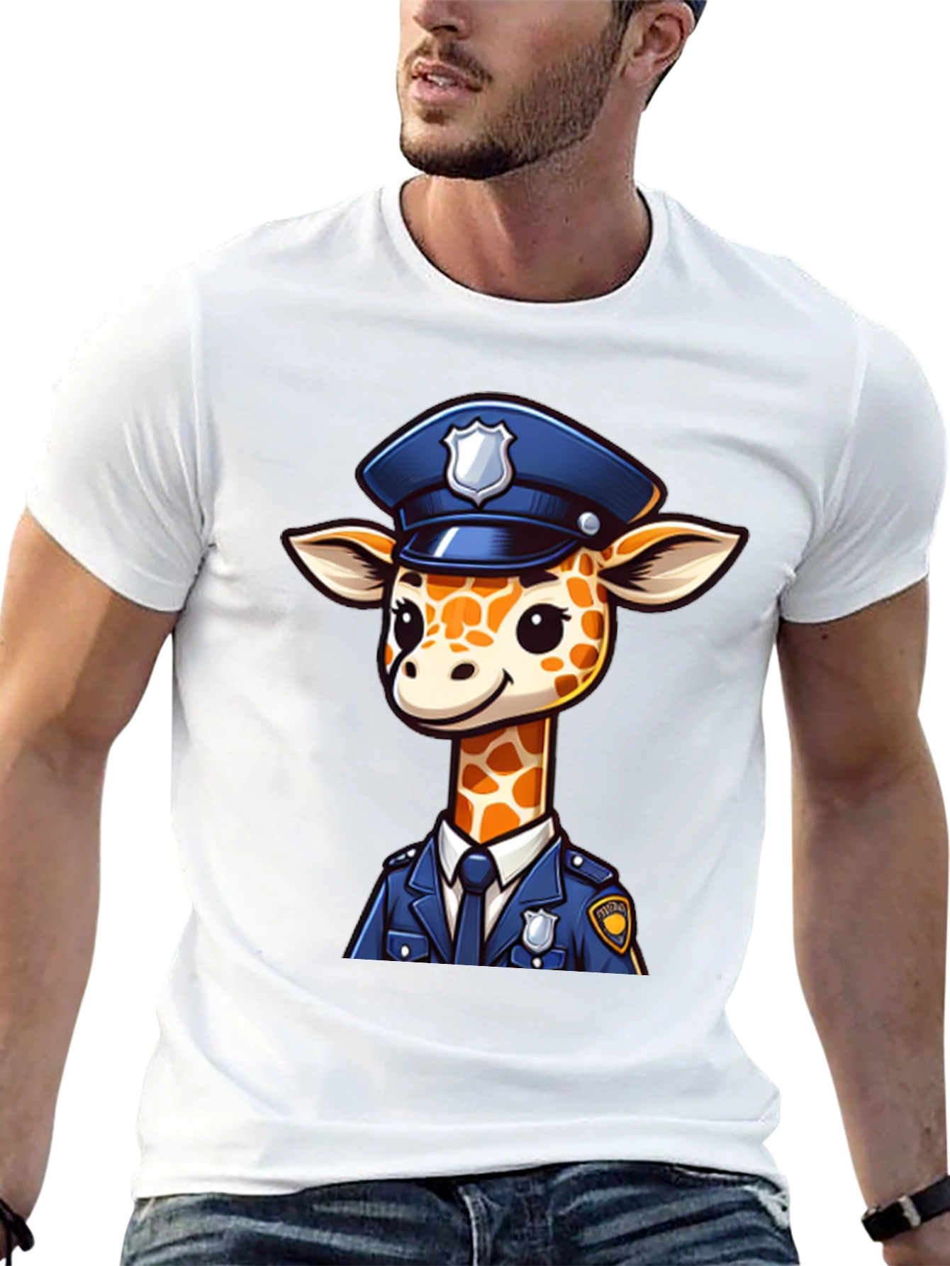 Black Giraffe Police Officer Black T-Shirt view 13