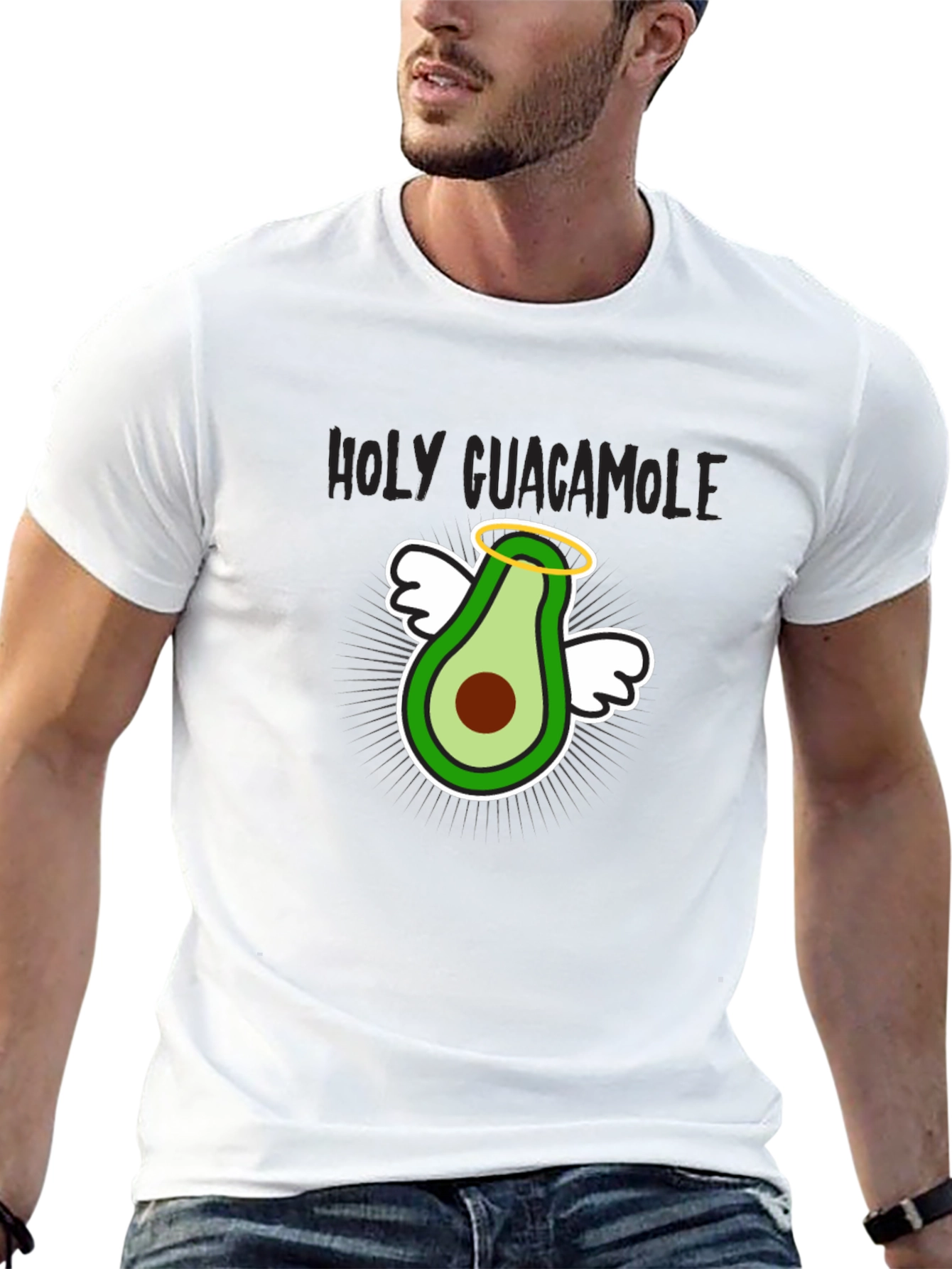 Black Holy Guacamole T-Shirt - Funny Avocado Angel Graphic Tee view 13