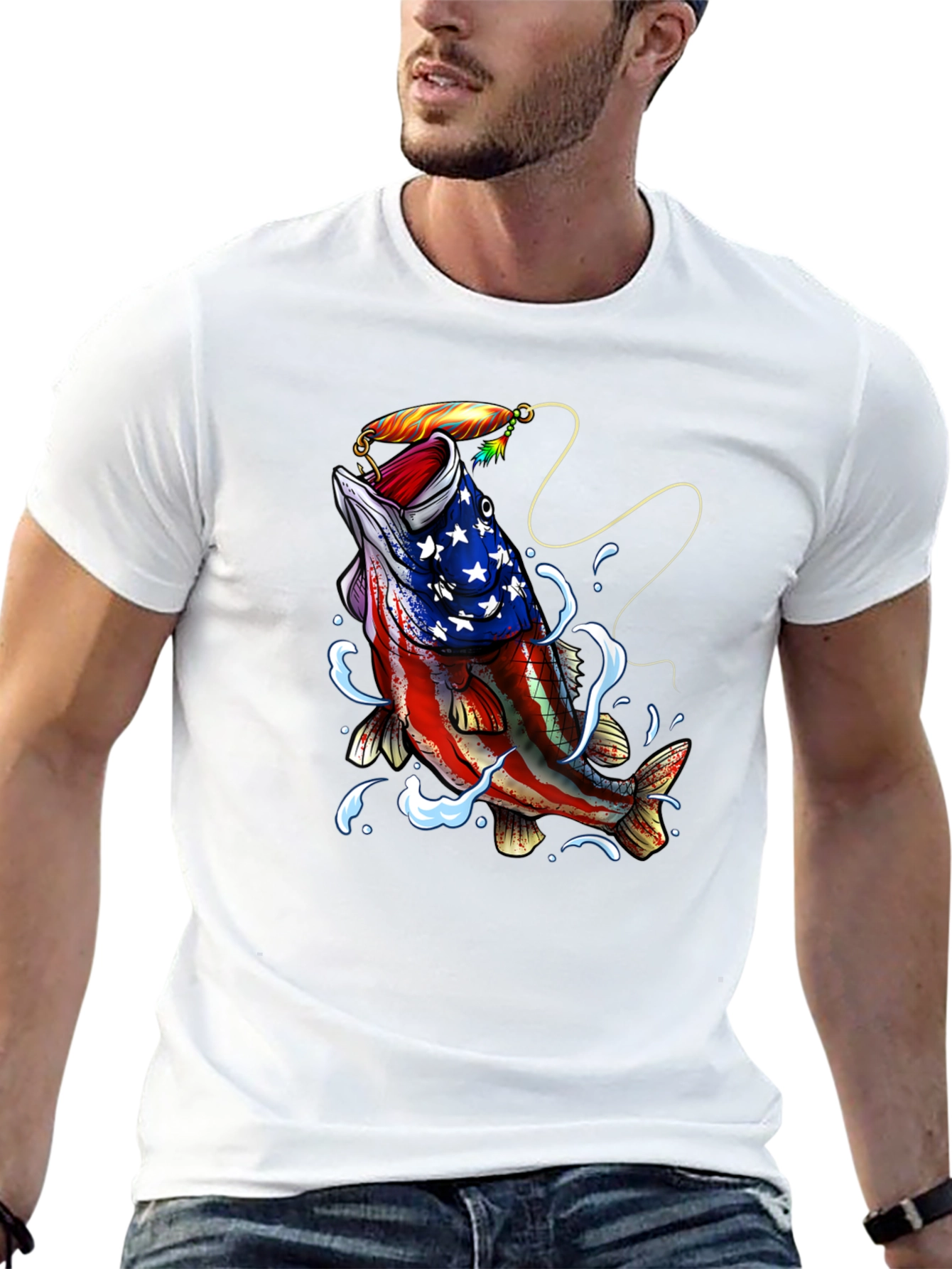 Black American Flag Bass Fishing Graphic T-Shirt view 13