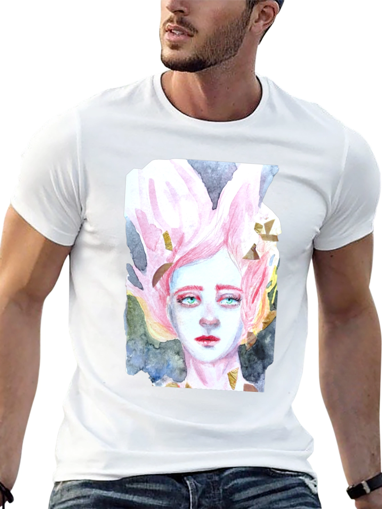 Black Watercolor Portrait Graphic T-Shirt view 13
