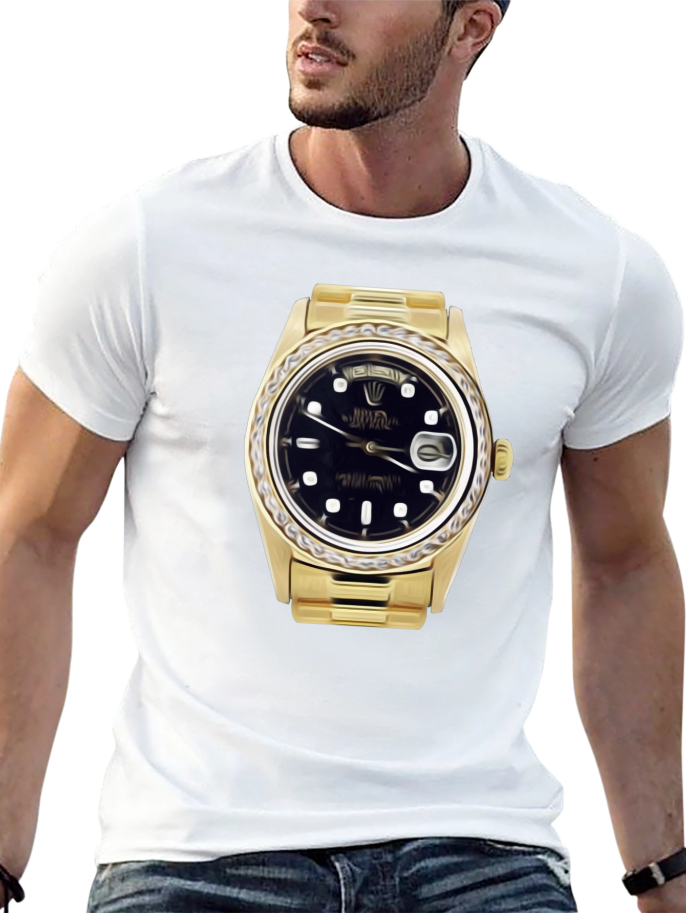 Black Statement Tee: Golden Watch Graphic view 13