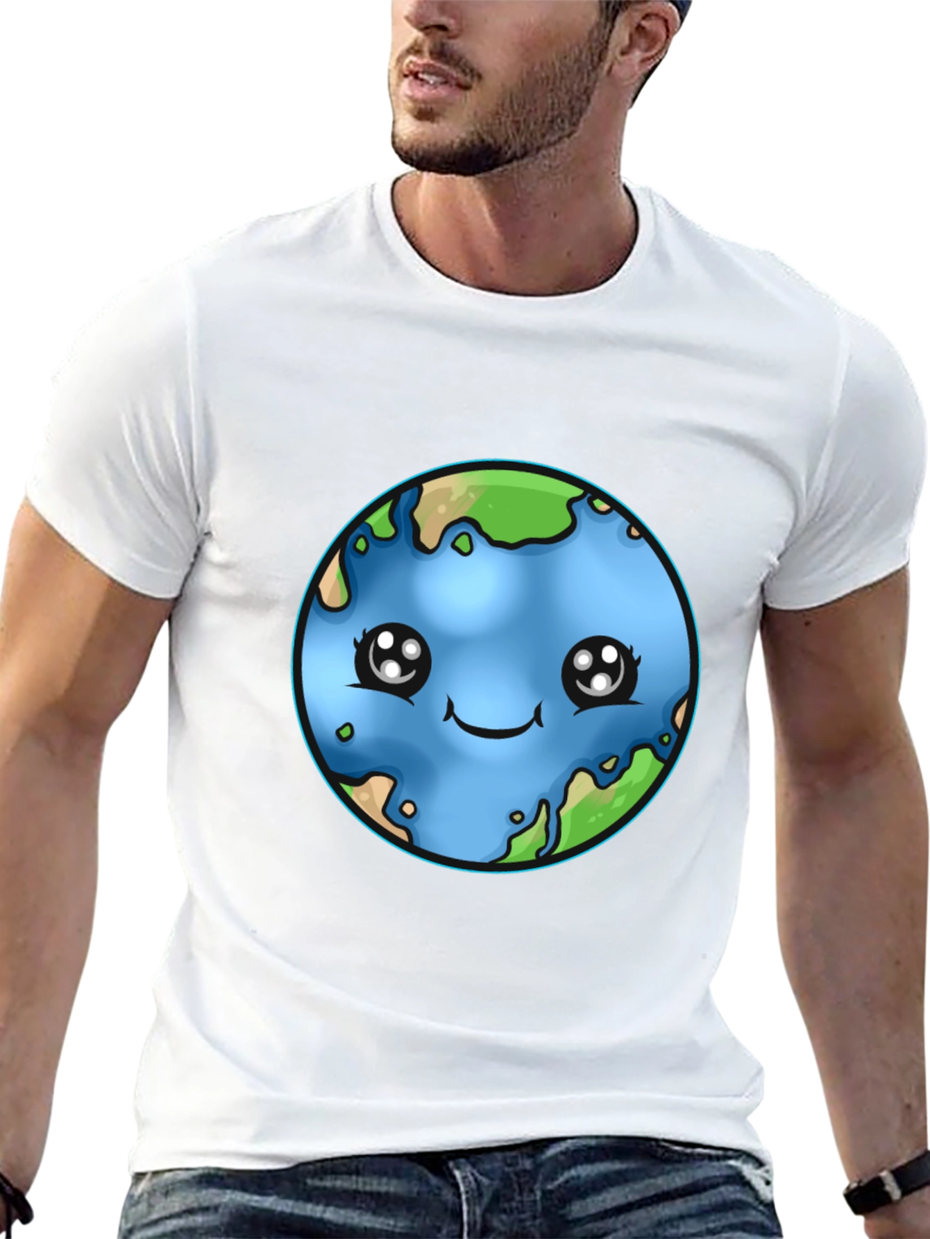 Black Cute Earth Kawaii T-Shirt view 13
