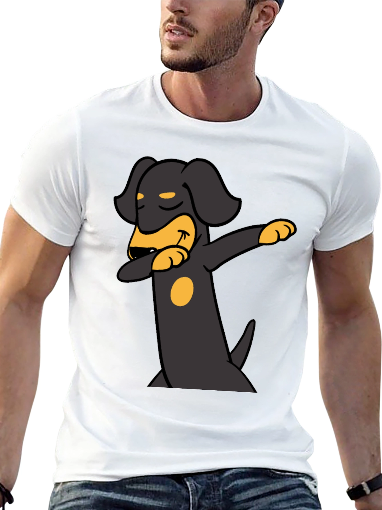 Black Dachshund Dabbing Graphic Tee - Black Cotton Blend view 13