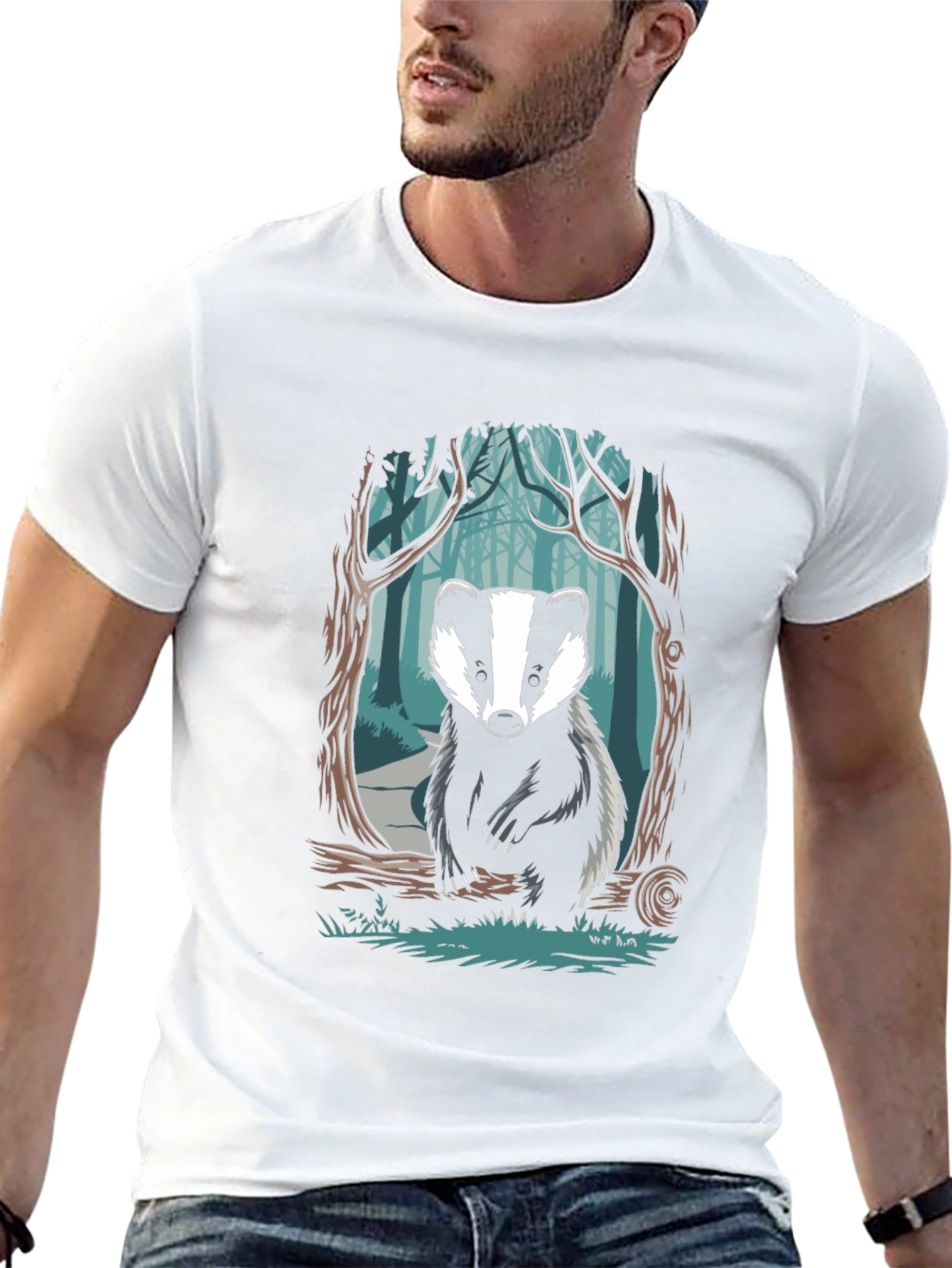 Black Badger Forest Graphic Tee - Nature Inspired Design view 13