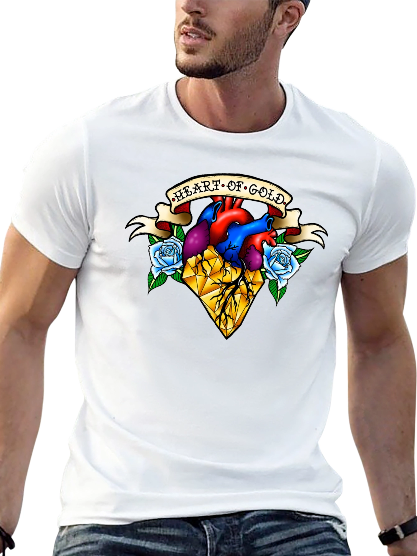 Black Heart of Gold Graphic T-Shirt - Unique Tattoo Style Design view 13