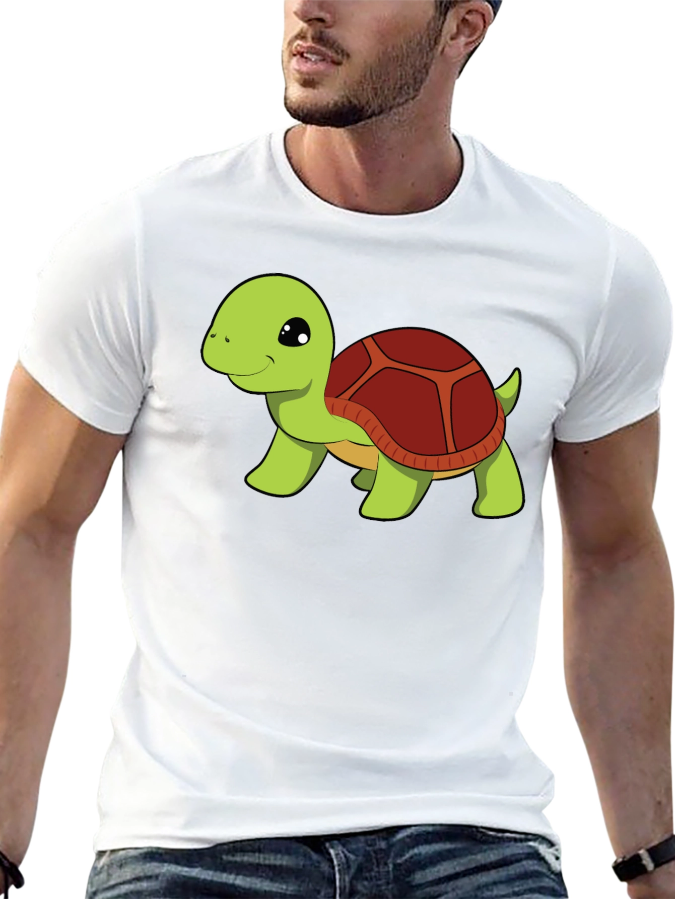 Black Cute Turtle Graphic Tee - Black Cotton T-Shirt view 13