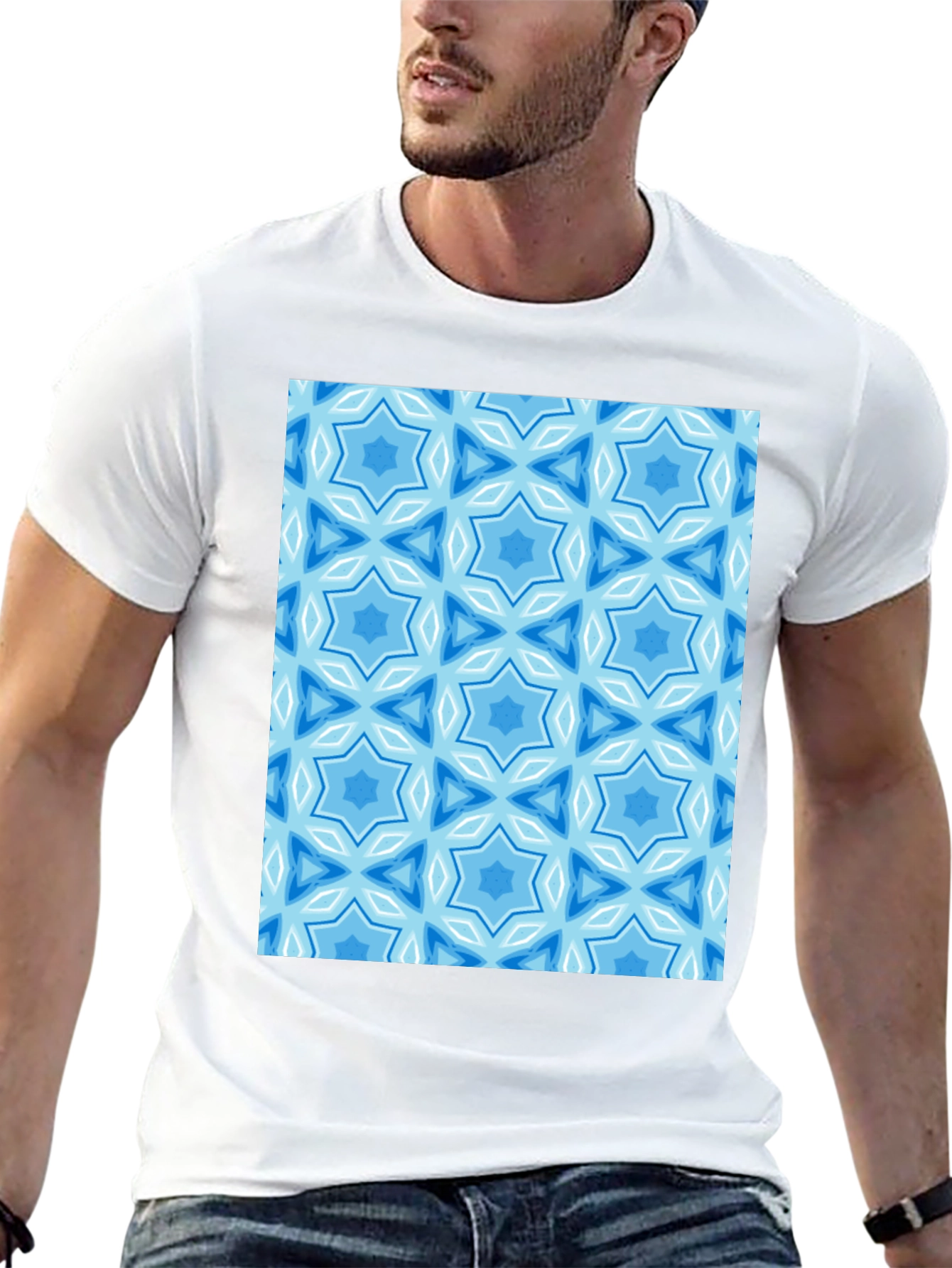Black Blue Starburst Pattern Black T-Shirt view 13