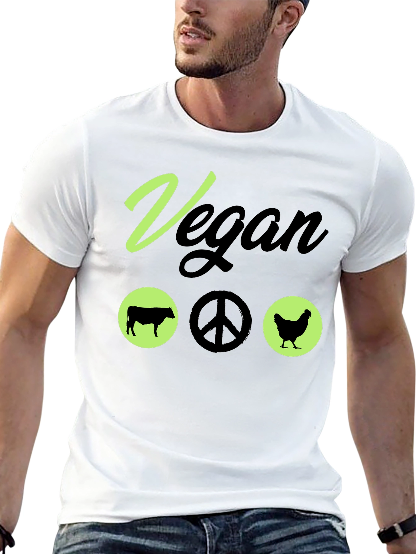 Black Vegan Peace T-Shirt Animal Lover Vegetarian Tee view 13