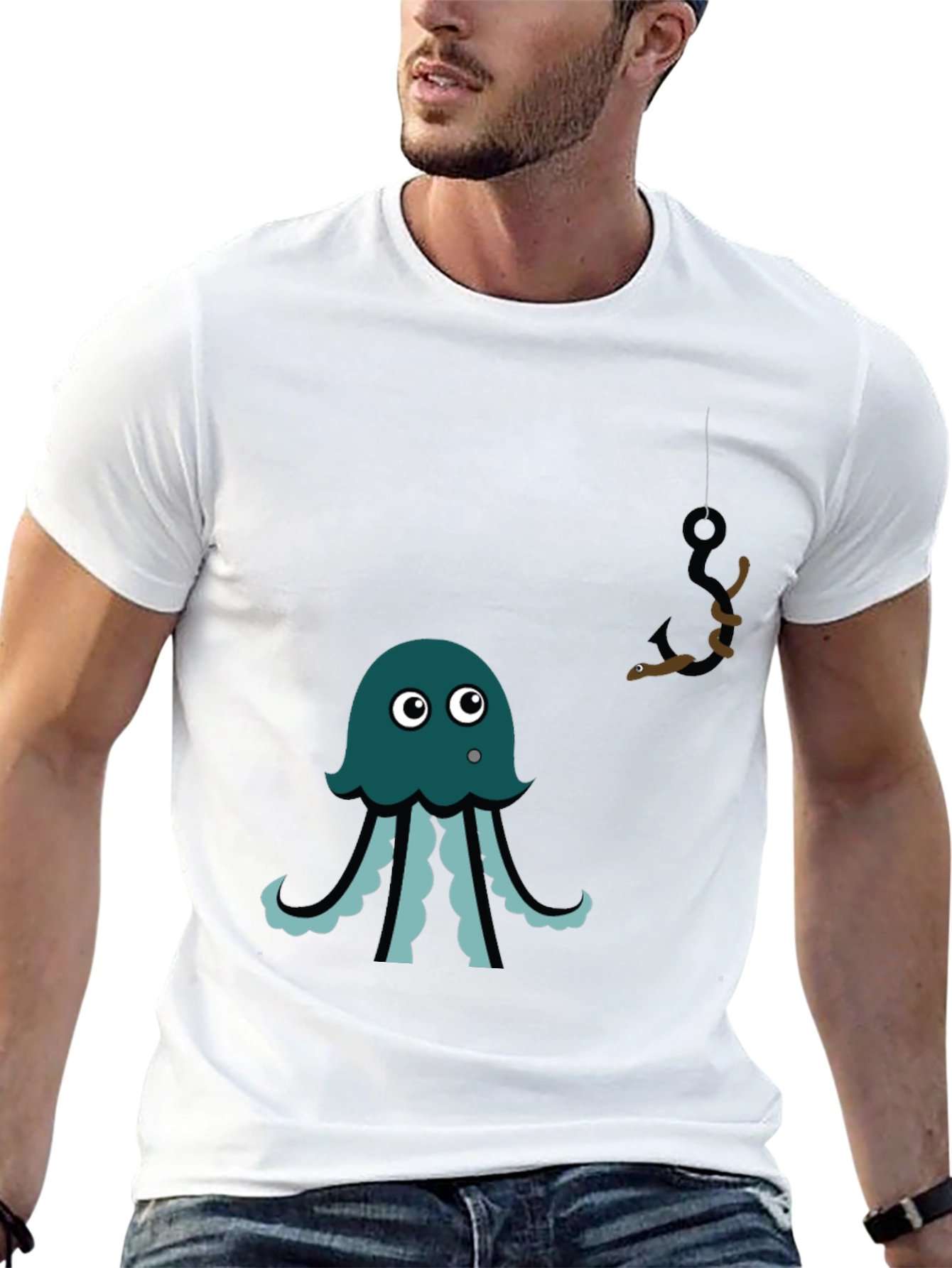 Black Octopus Fishing Graphic Tee - Men's Black T-Shirt view 13