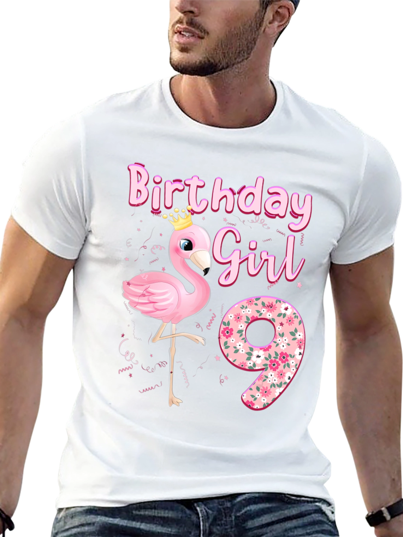 Black Birthday Girl 9th Flamingo T-Shirt view 13