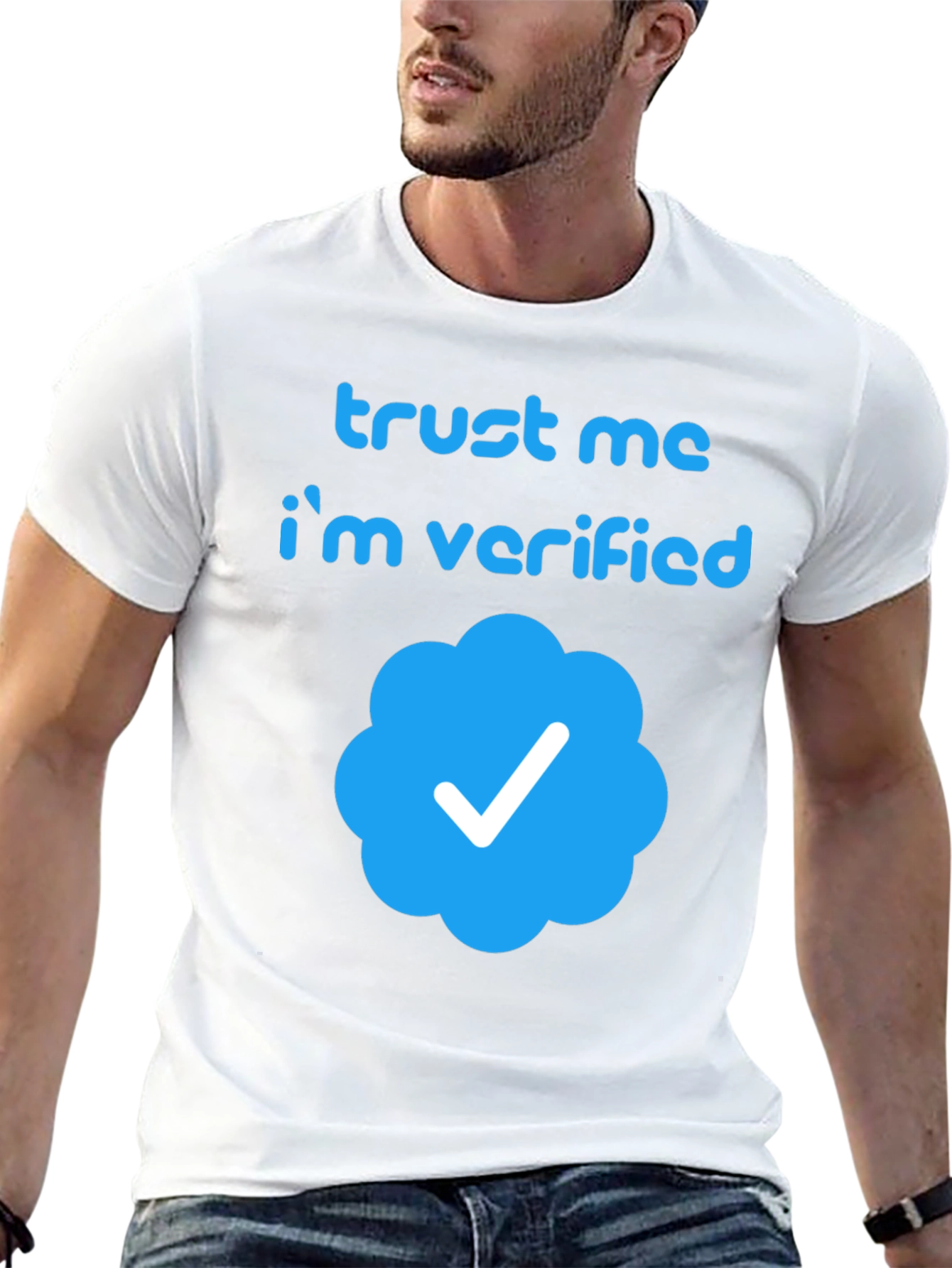 Black Trust Me I'm Verified T-Shirt - Black Crew Neck Tee view 13
