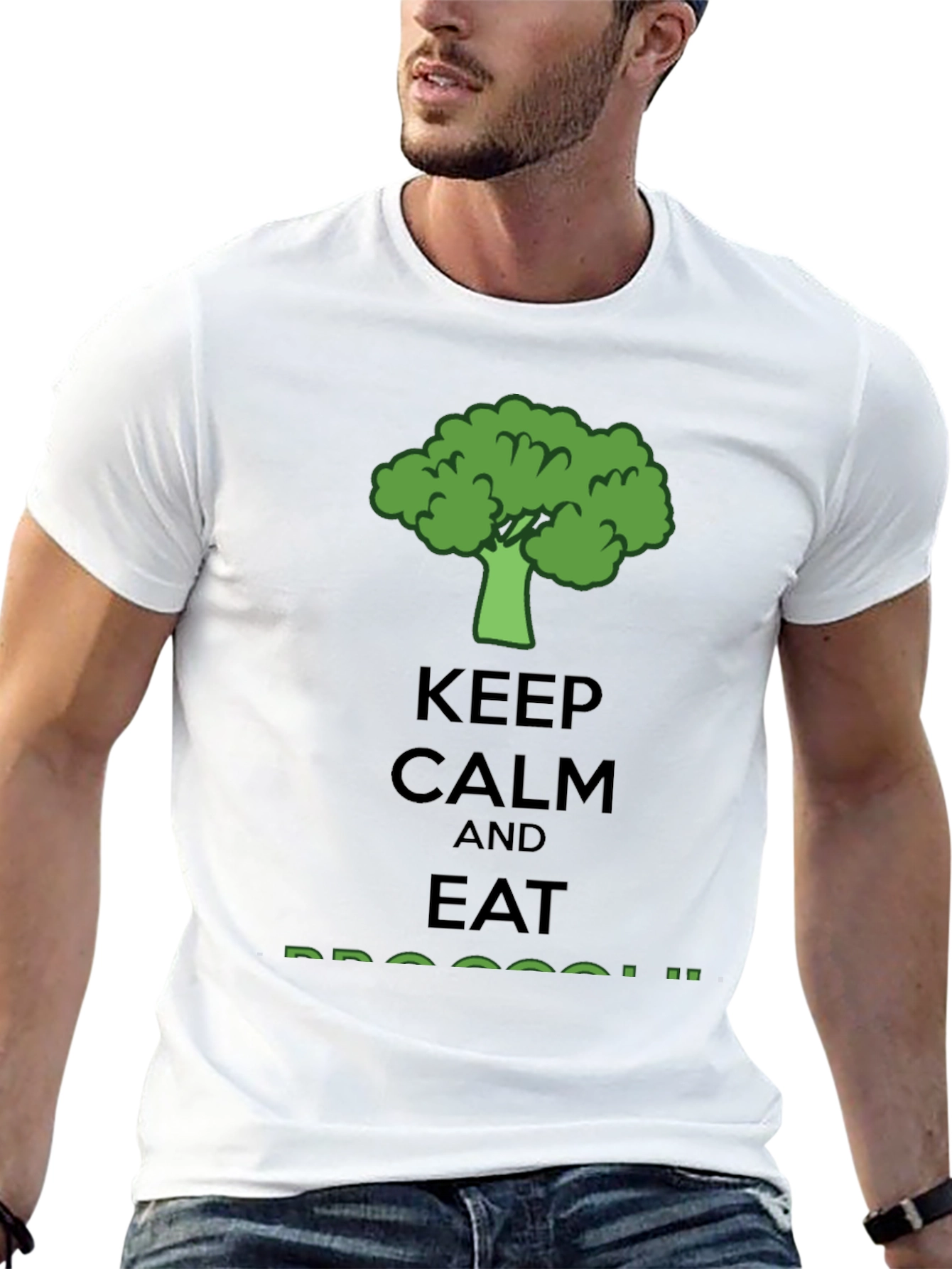 Black Keep Calm Eat Broccoli T-Shirt - Funny Vegan Tee view 13