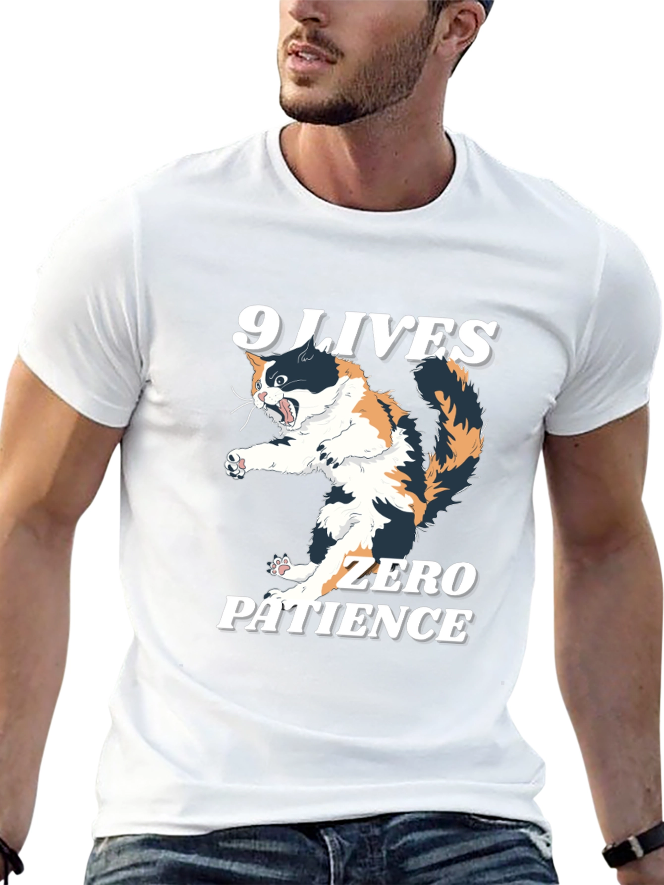 Black 9 Lives Zero Patience Cat Graphic Tee view 13