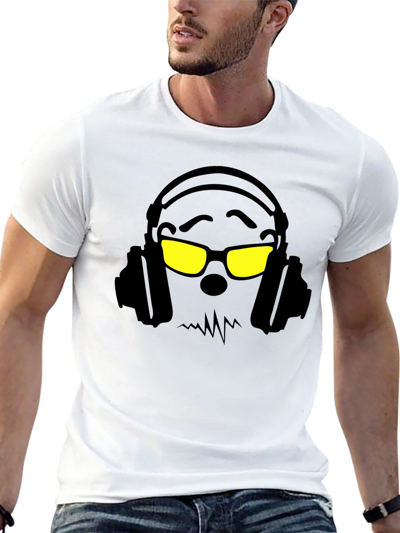 Black Skull with Headphones Graphic Tee view 13