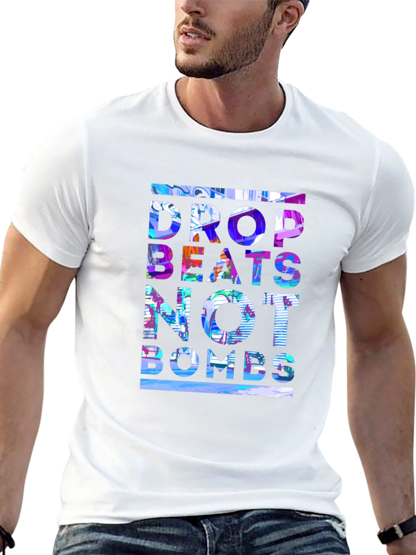 Black Drop Beats Not Bombs Graphic Tee view 13