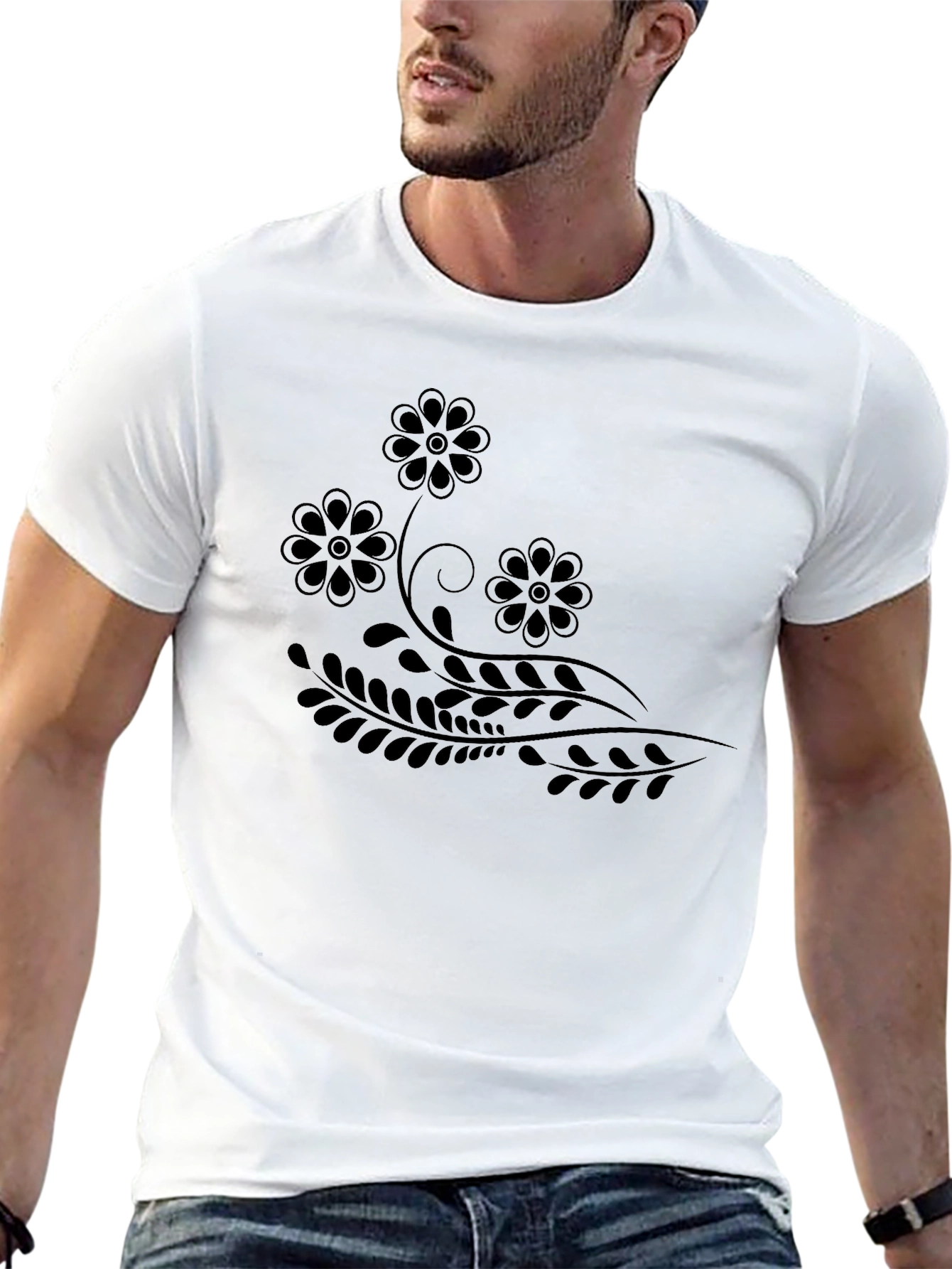 Black Floral Print Black T-Shirt view 13