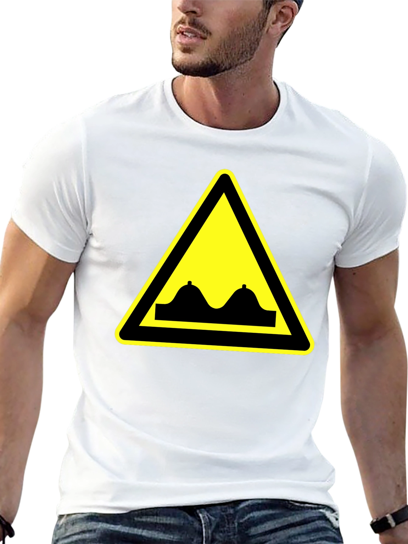 Black Funny Double Bump Warning Sign Black T-Shirt view 13