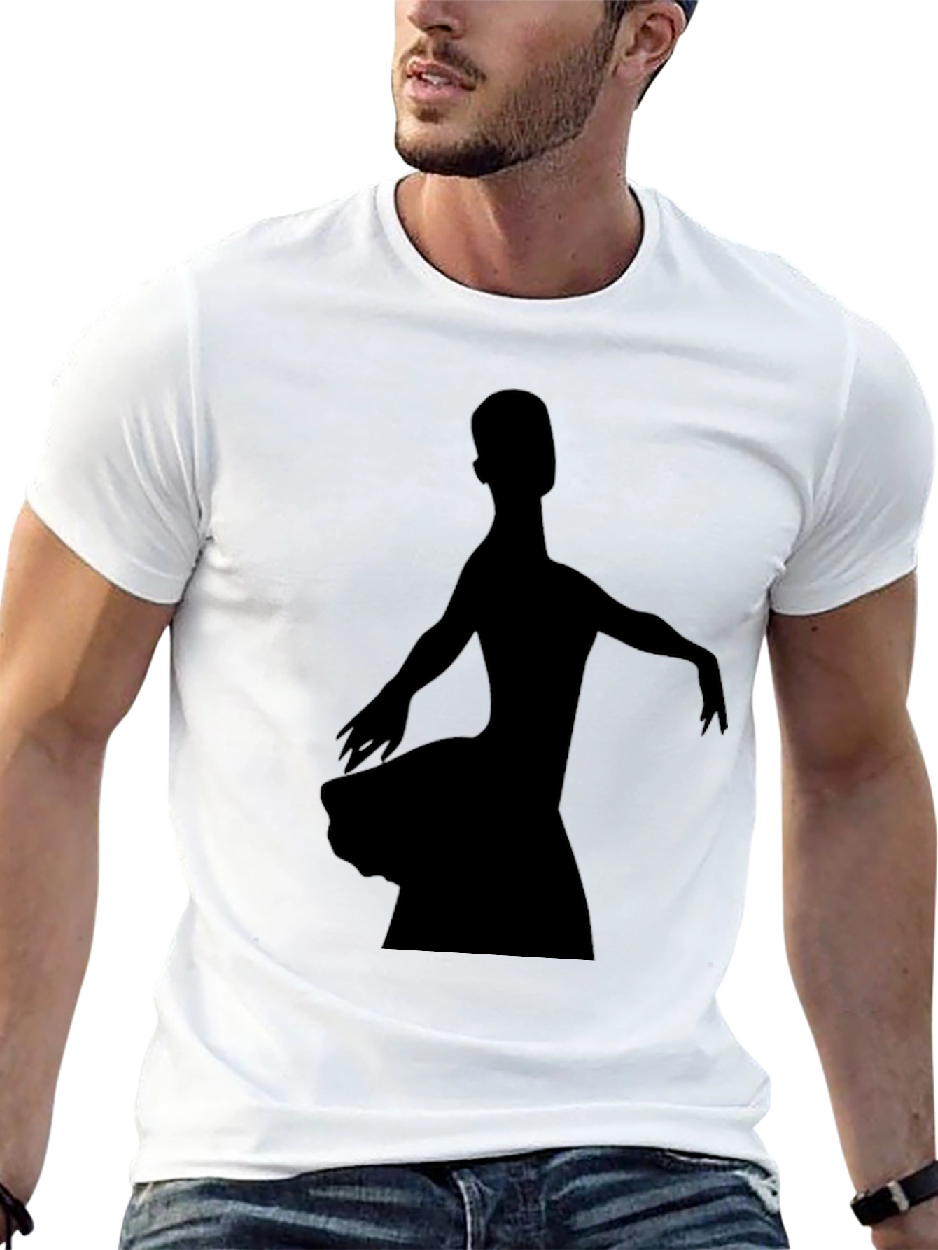 Black Ballerina Silhouette Graphic Tee - Black Cotton T-Shirt view 13