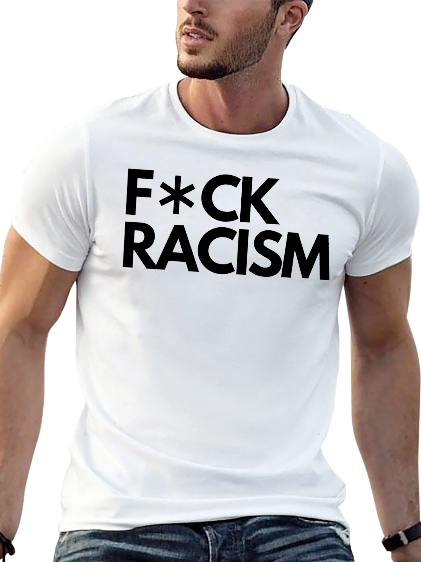 Black F*CK Racism Black Graphic T-Shirt view 13