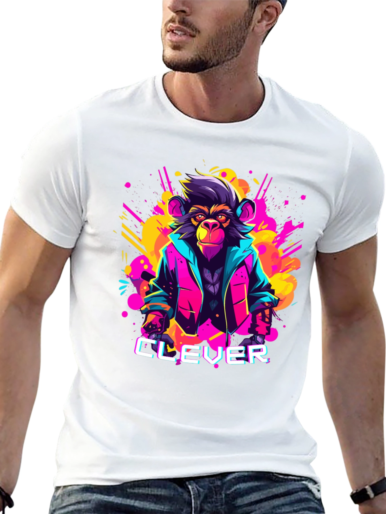 Black Clever Monkey Graphic Tee - Retro 80s Style view 13