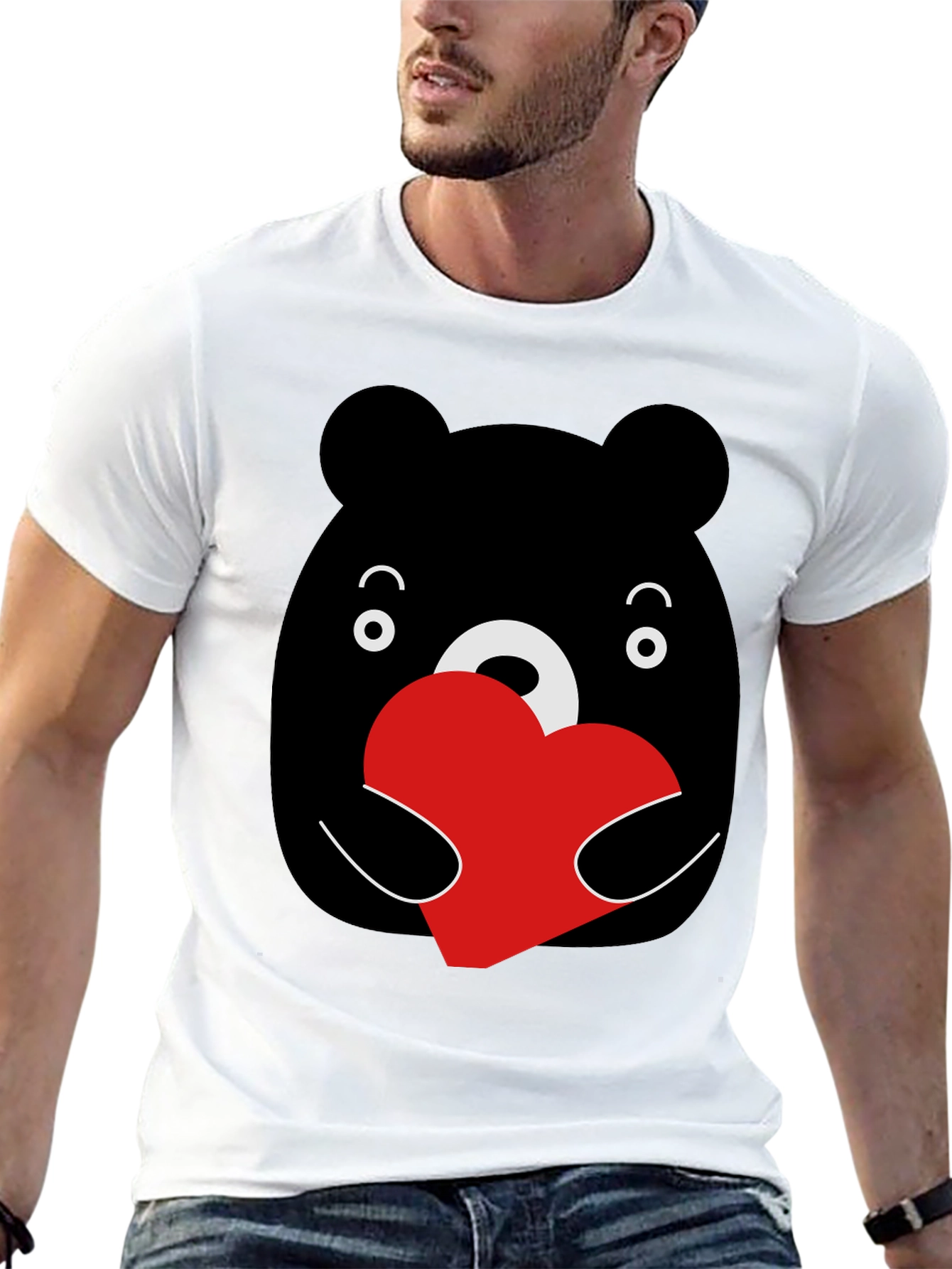 Black Bear Hug Heart Graphic Black T-Shirt view 13
