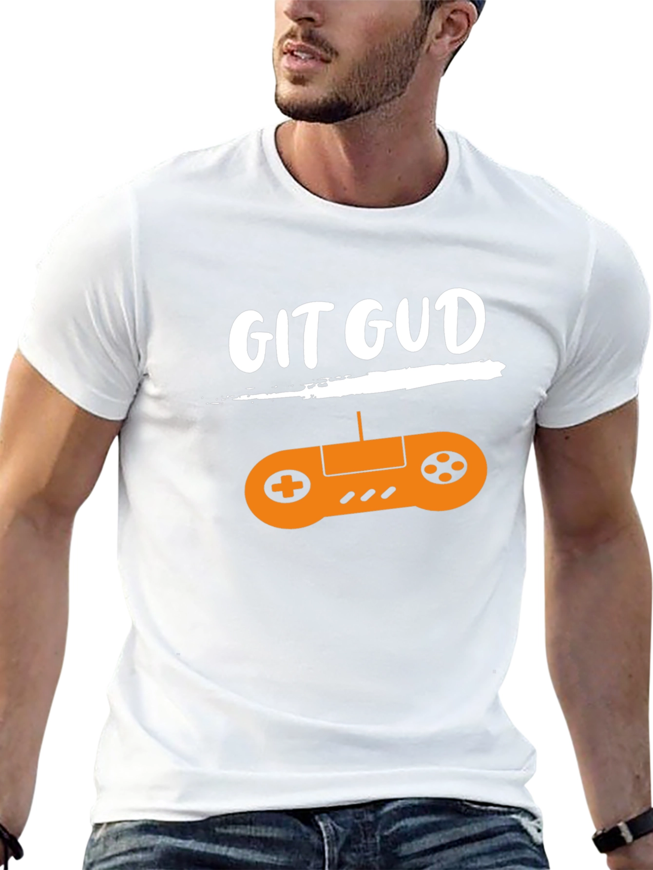 Black Git Gud Gamer T-Shirt - Black Cotton Tee with Controller Design view 13